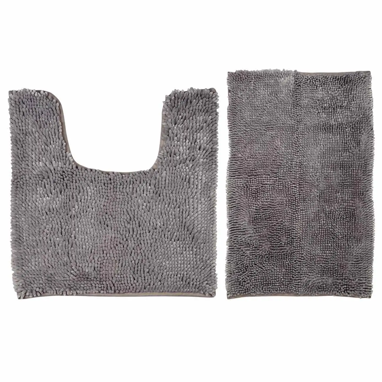 Bathroom mat, 50x80 / 50x50 cm, 2 pcs, Anti-slip, Polyester, Grey, Fluffy