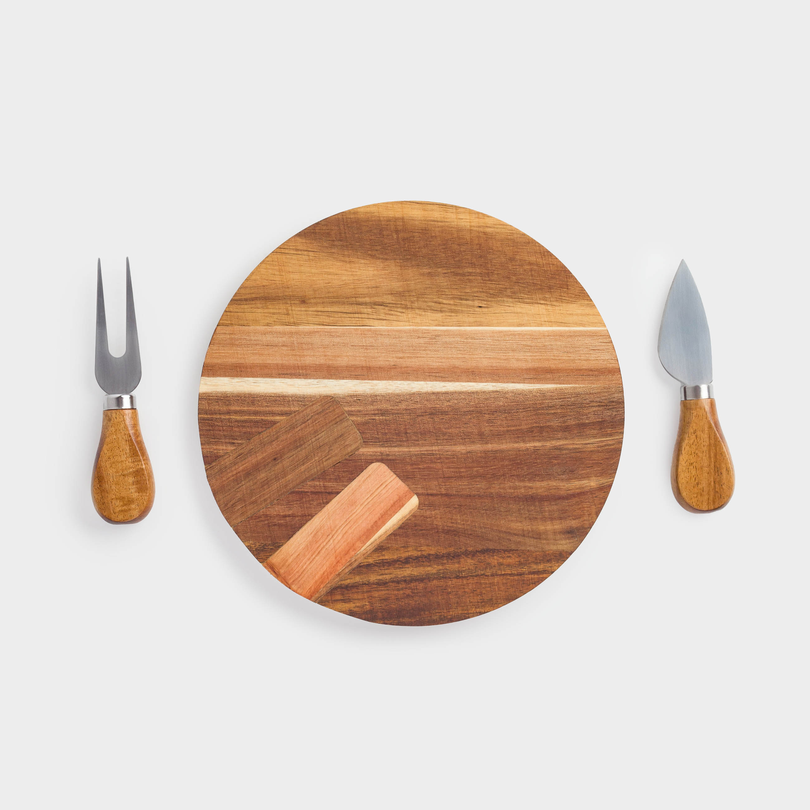 Cheese set, 3 items, platter board, wood / steel, Noble tree