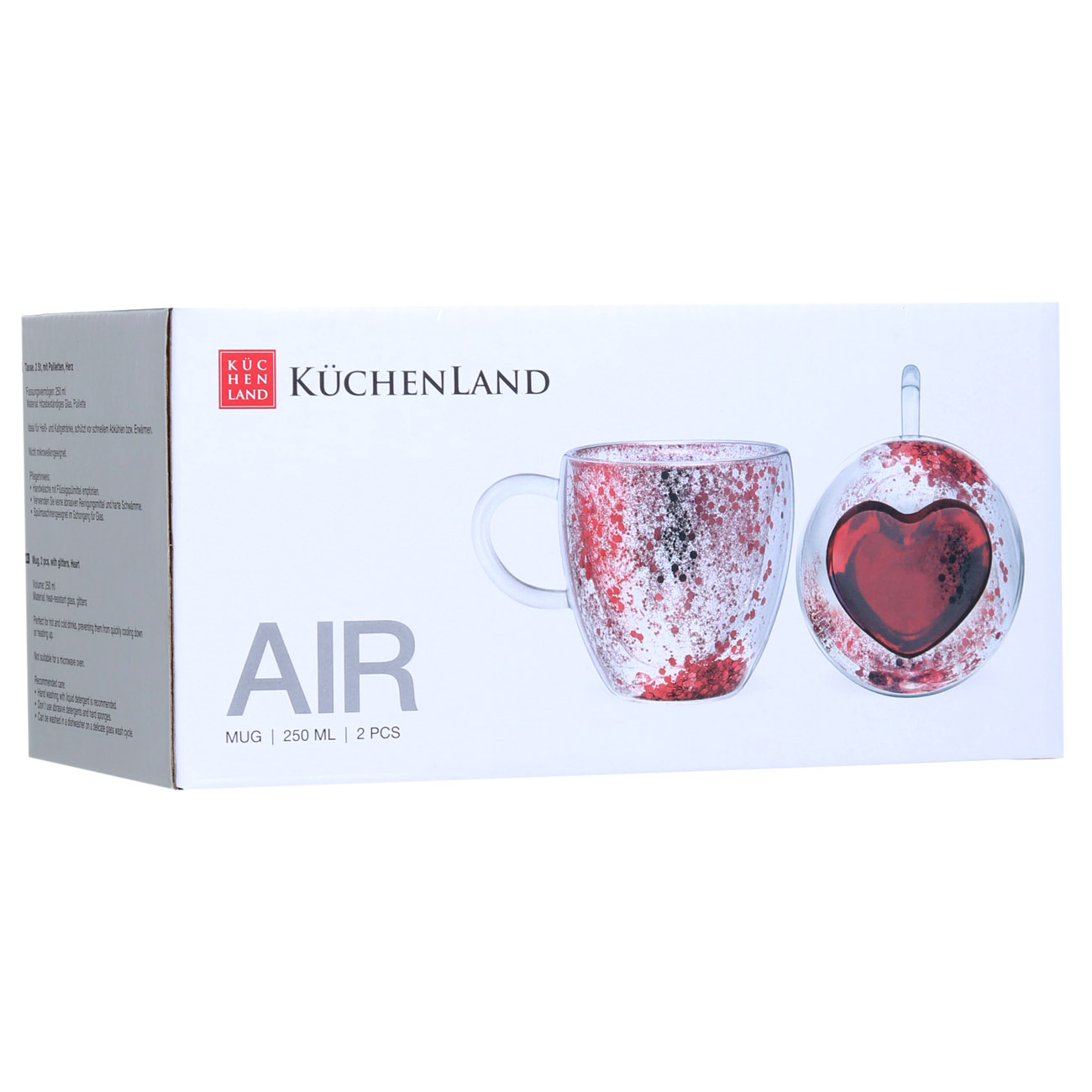 Mug, 250 ml, 2 pcs, glass B, with pink sequins, Heart, Air sparkly, image-2