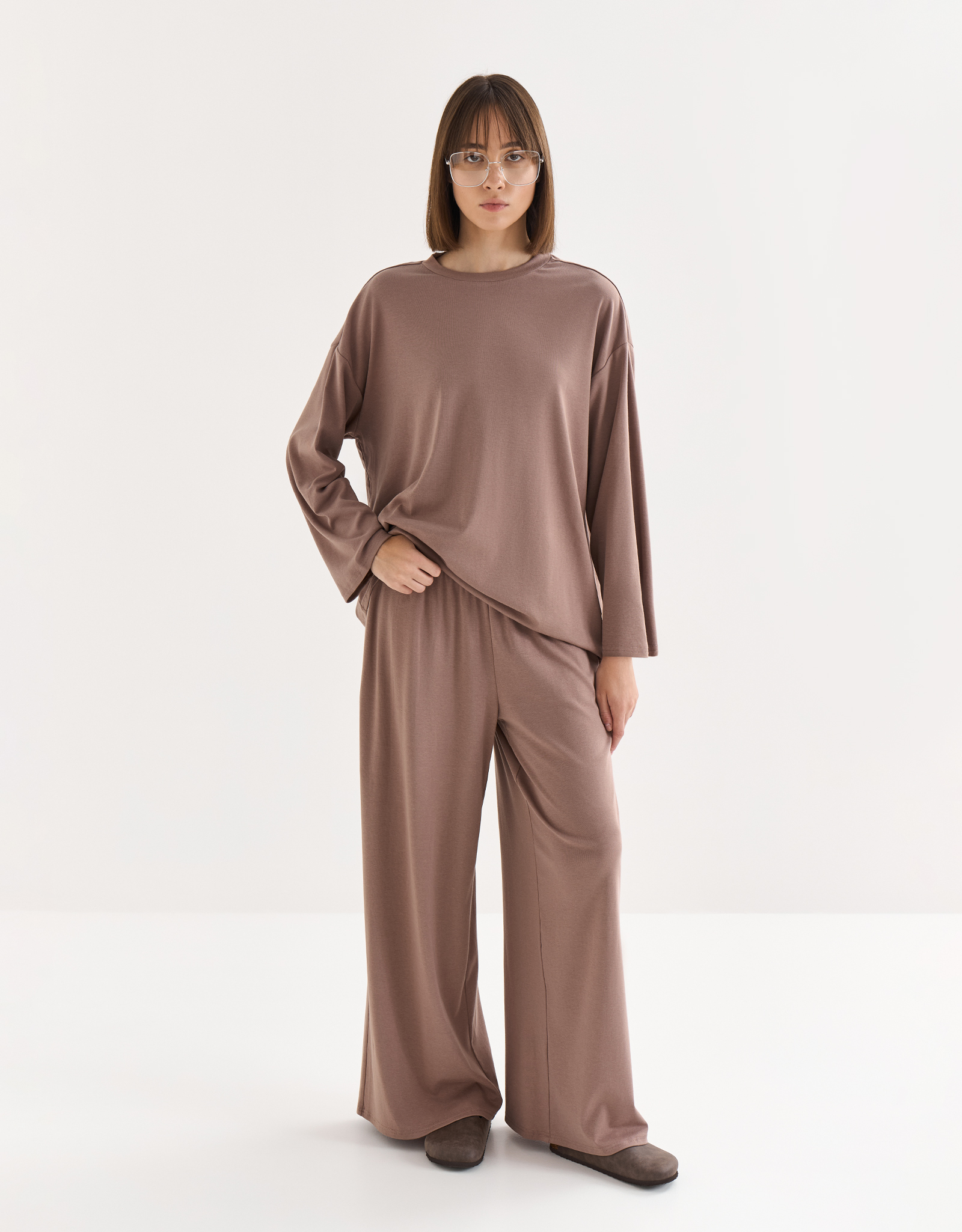 Women's trousers, homewear, size S, cotton / viscose/spandex, beige melange, Wiana, image-5
