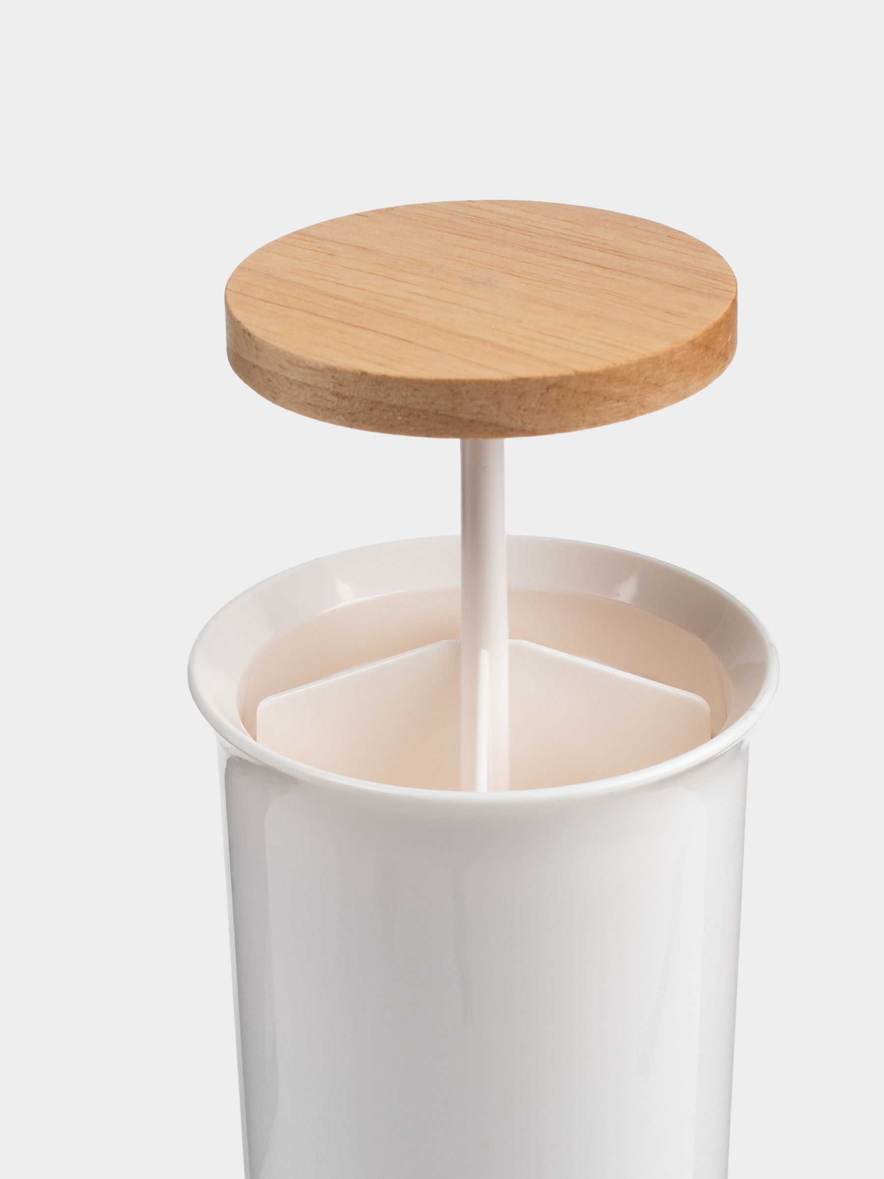 Cotton swab container, 12 cm, plastic / rubber wood, White, White style, image-6