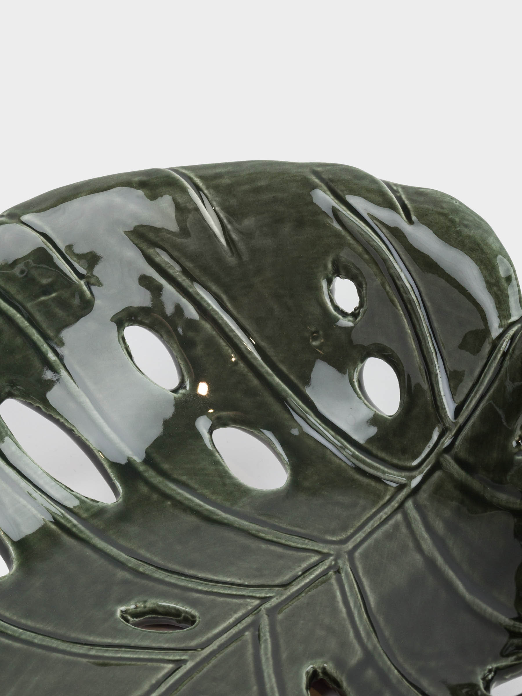 Fruit bowl, 24x18 cm, ceramic, green, Monstera leaf, Tropical, image-3