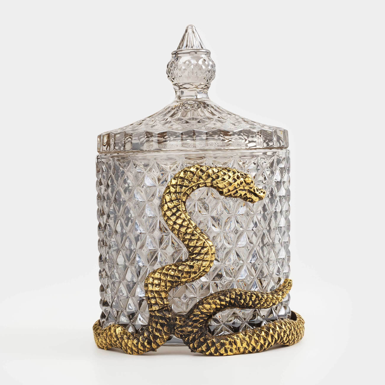 Storage container, 8x14 cm, 250 ml, glass R / metal, Golden snake, Naiad