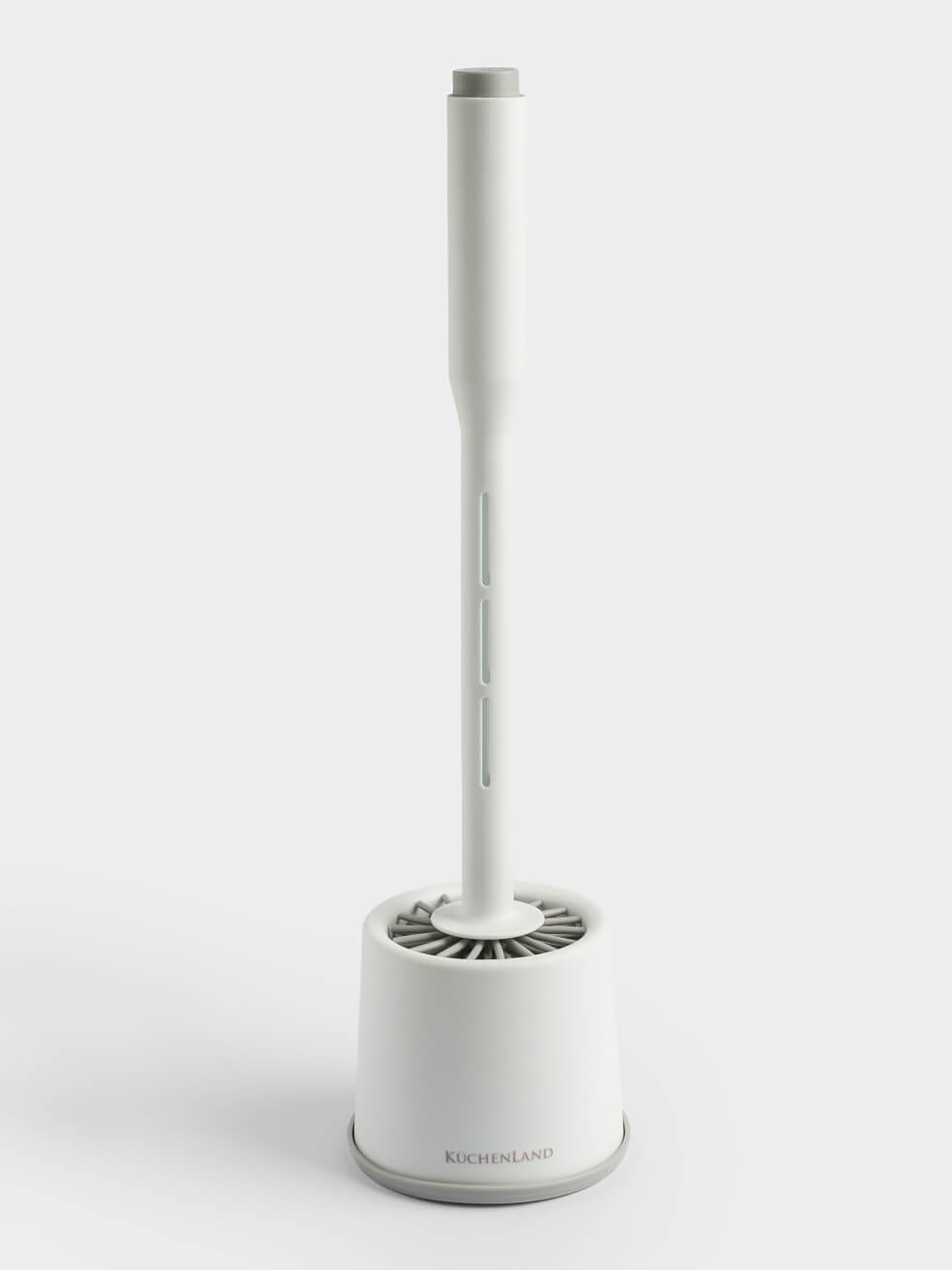 Toilet brush, 41 cm, with stand and detergent dispenser, rubber/plastic, grey-white, Click, image-1
