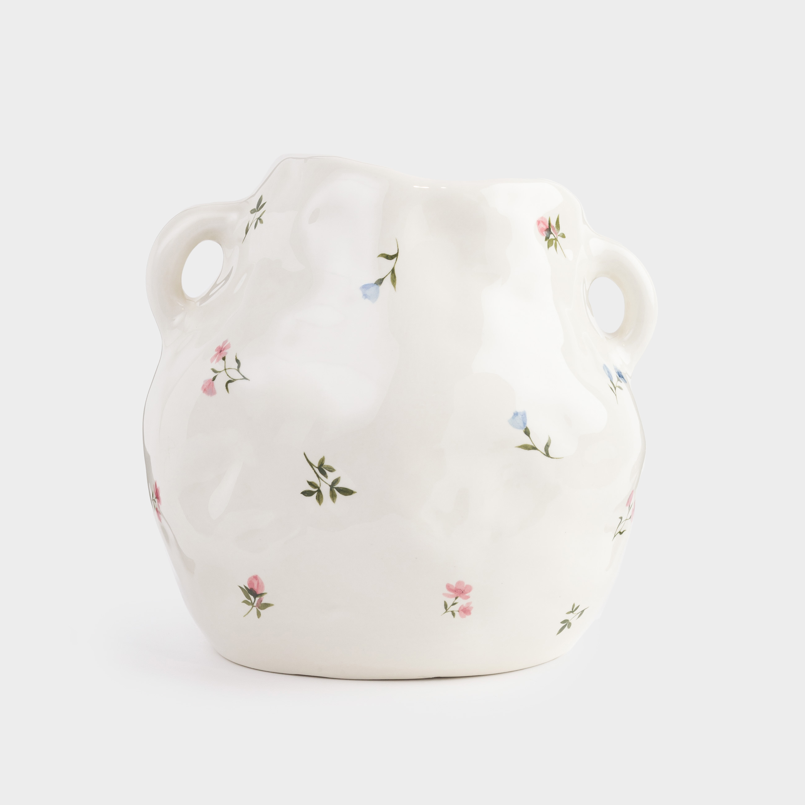 Flower vase, 20 cm, with handles, ceramic, milky, Flowers, El flora
