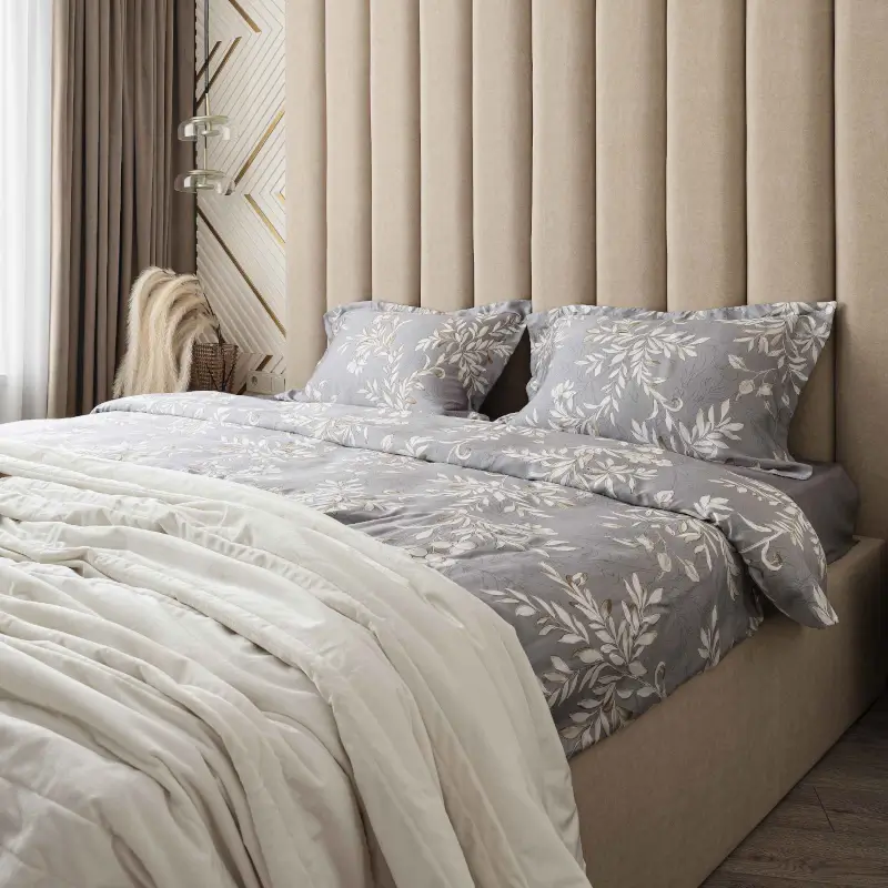 Bed linen set euro, Tencel 300 TC, grey, Leaves, Tencel ,image-0