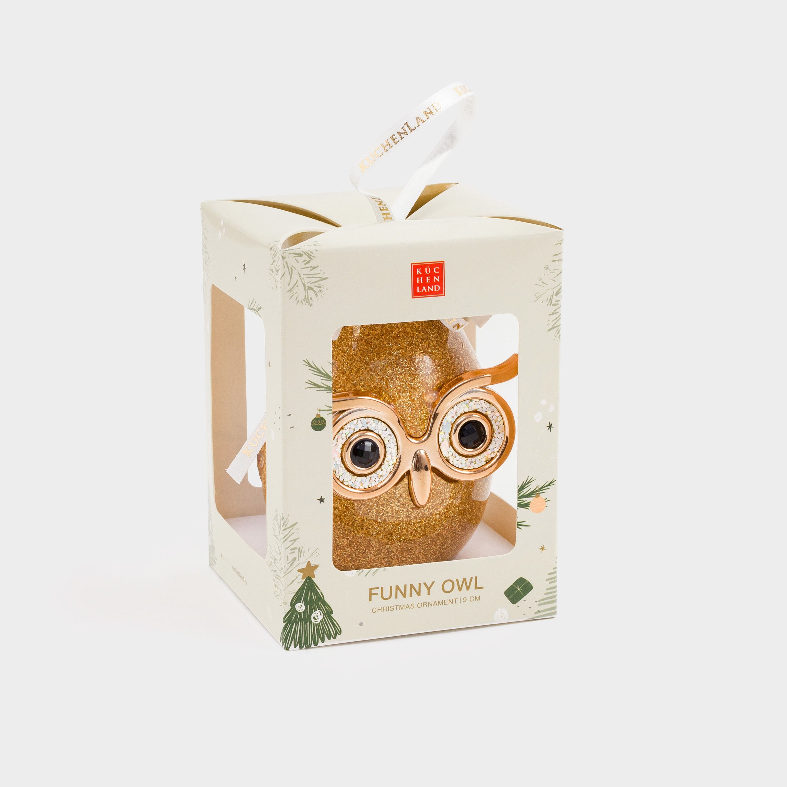 Christmas tree toy, 9 cm, foam, golden, Owl, Funni owl, image-2