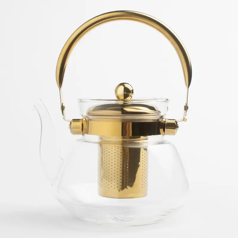 Teapot, 1,3 l, B/steel glass, golden, Classic gold ,image-0