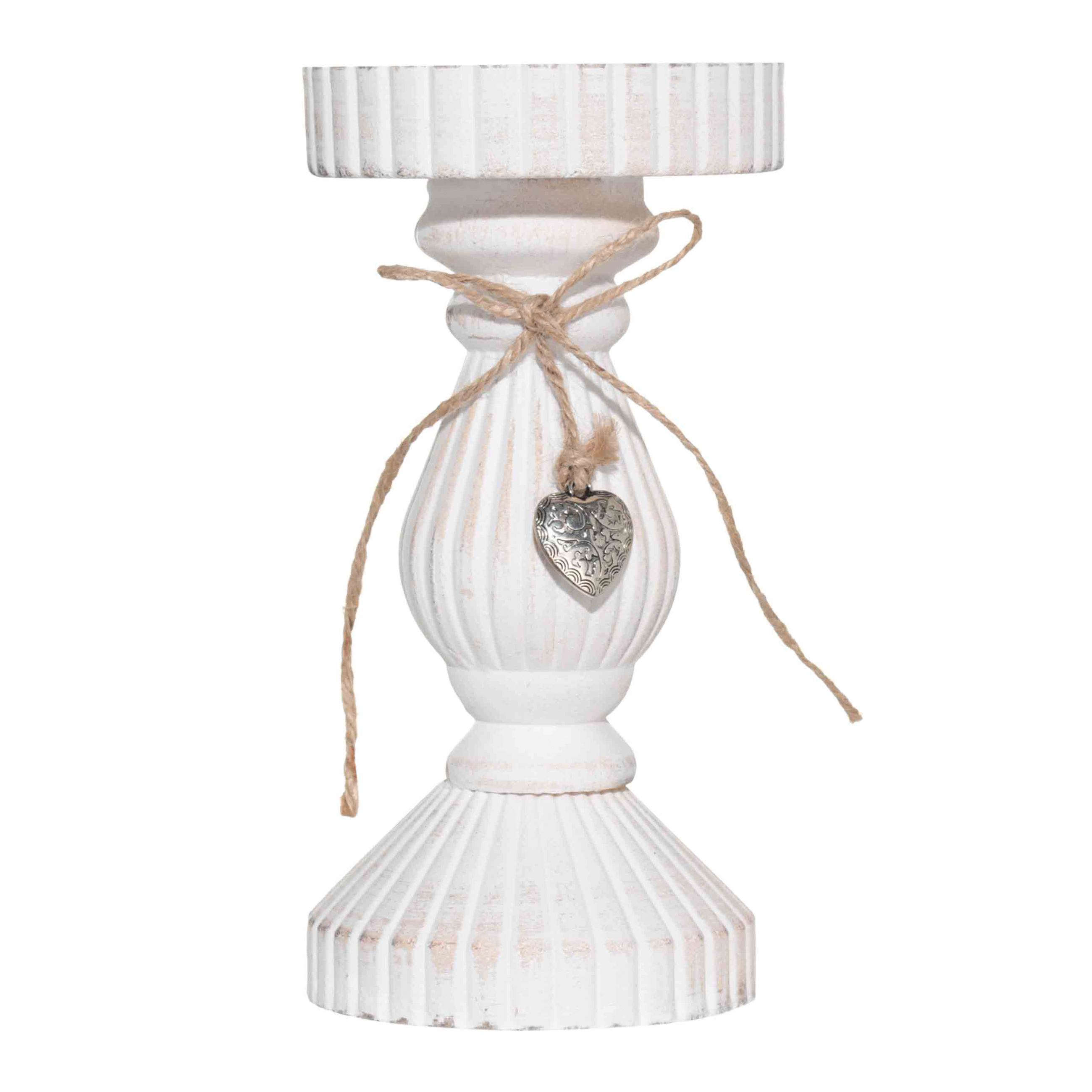 Candle holder, 19 cm, on a leg, wood, white, Ethno