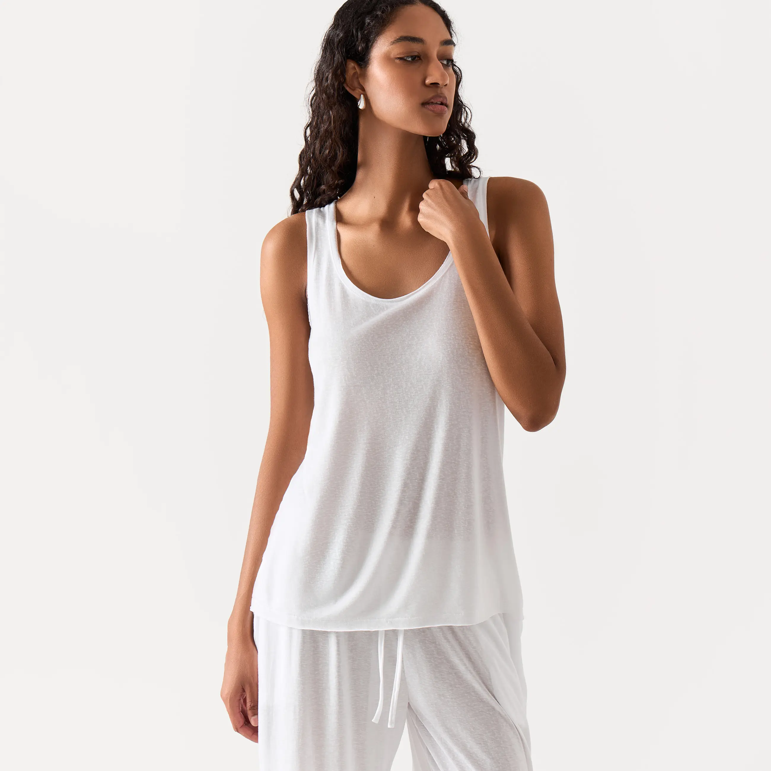 Women's top, homewear, size L, viscose / polyester, white, Railia