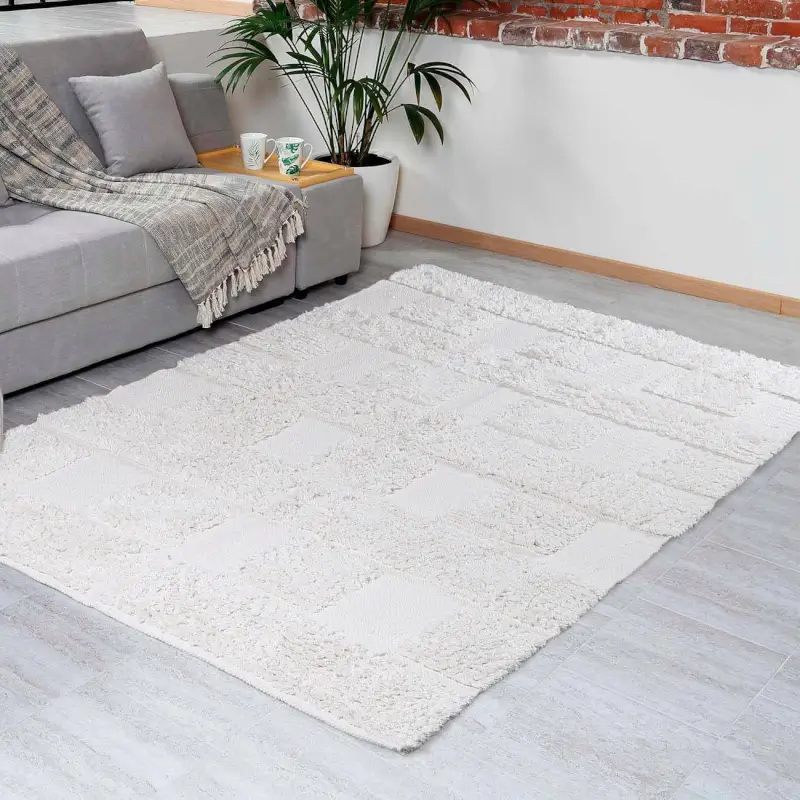 Carpet, 120x180 cm, with pile, cotton, ecru, Cage pattern