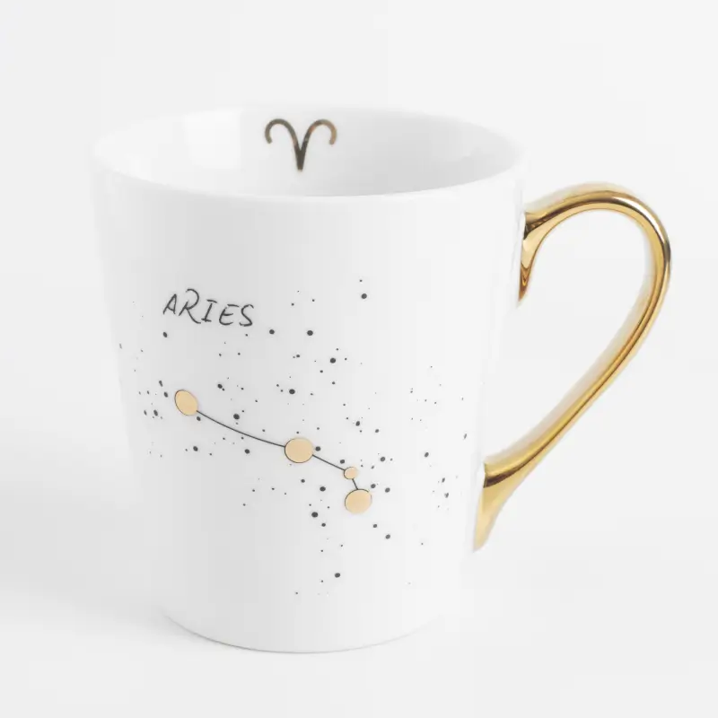 Mug, 400 ml, porcelain N, milky golden, Aries, Zodiac ,image-0