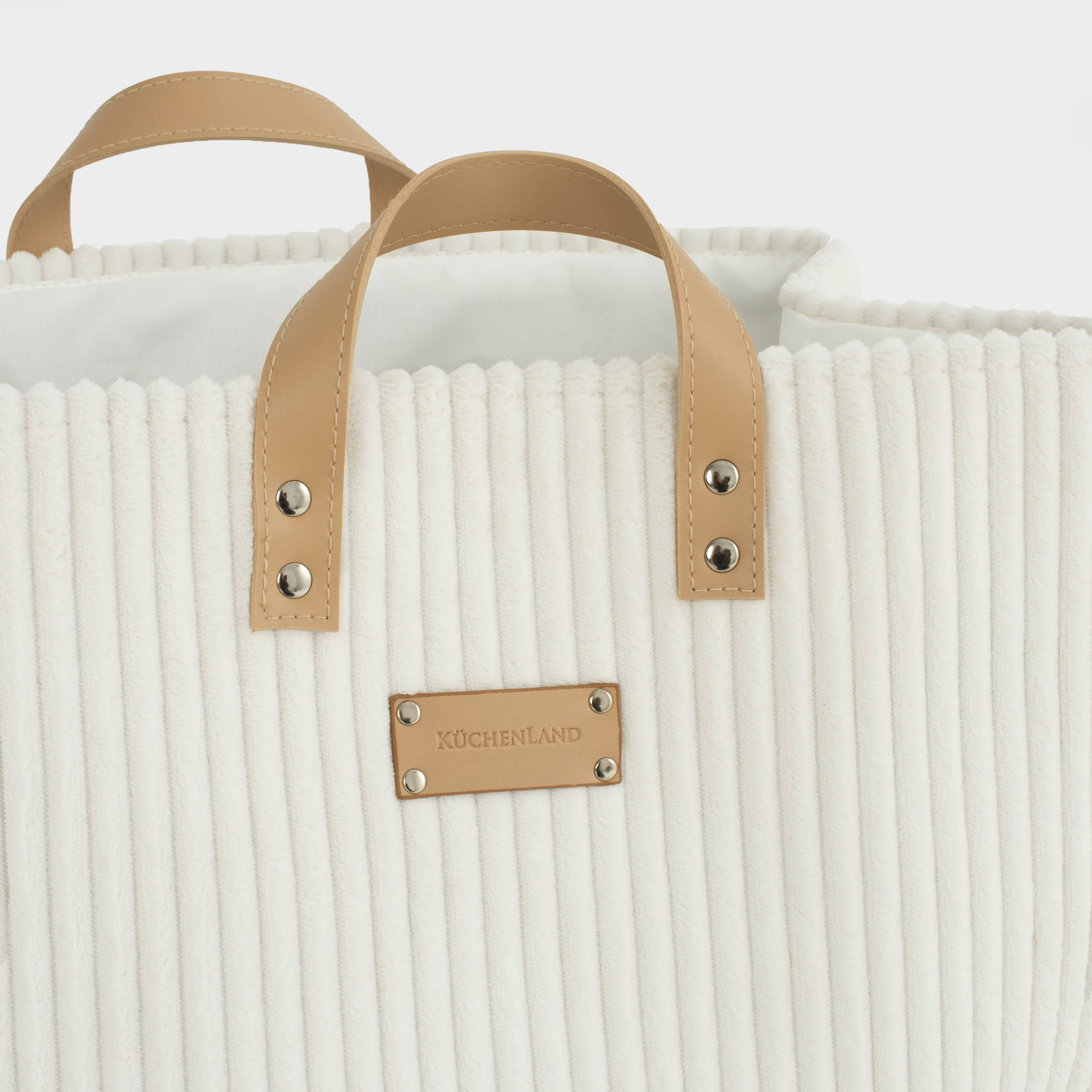 Laundry storage bag, 37x22x50 cm, with handles, polyester, rectangular, beige, Moire, image-2