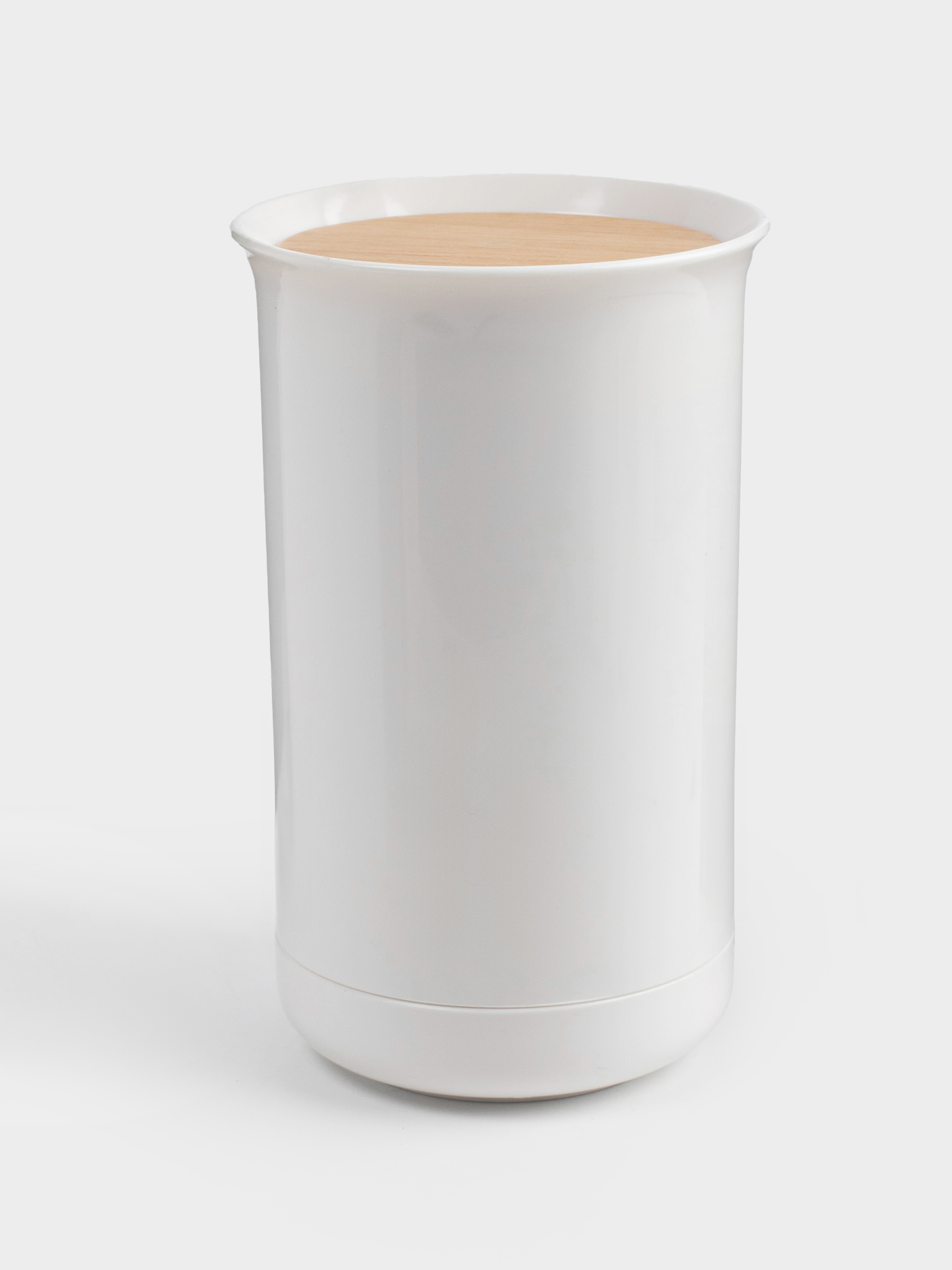 Cotton swab container, 12 cm, plastic / rubber wood, White, White style, image-1
