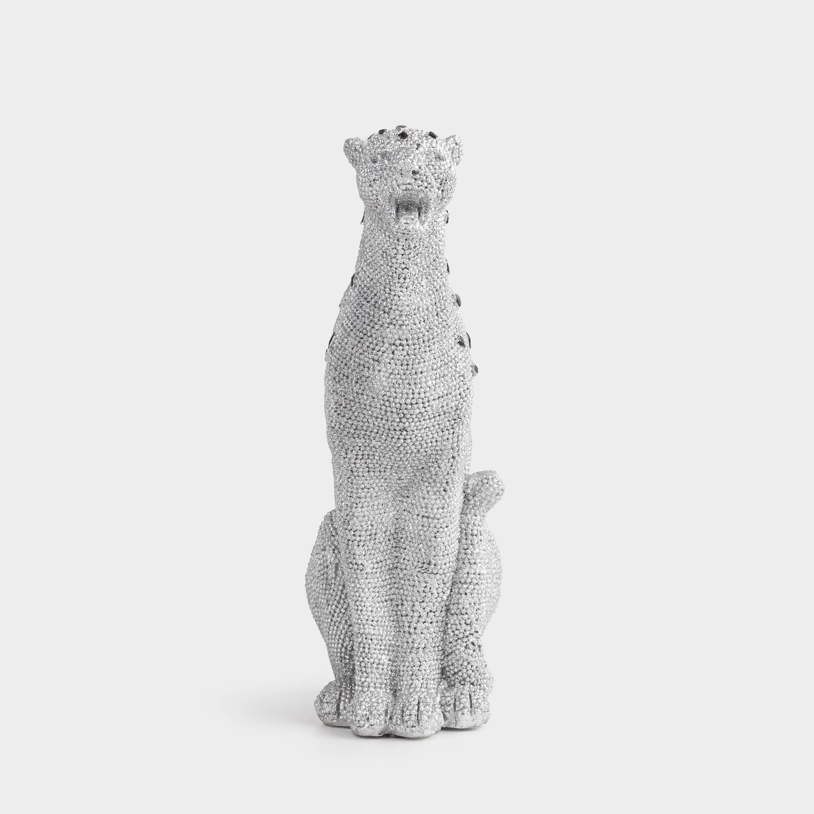 Statuette, 29 cm, polyresin / rhinestones, silver, Leopard, Leopard, image-1