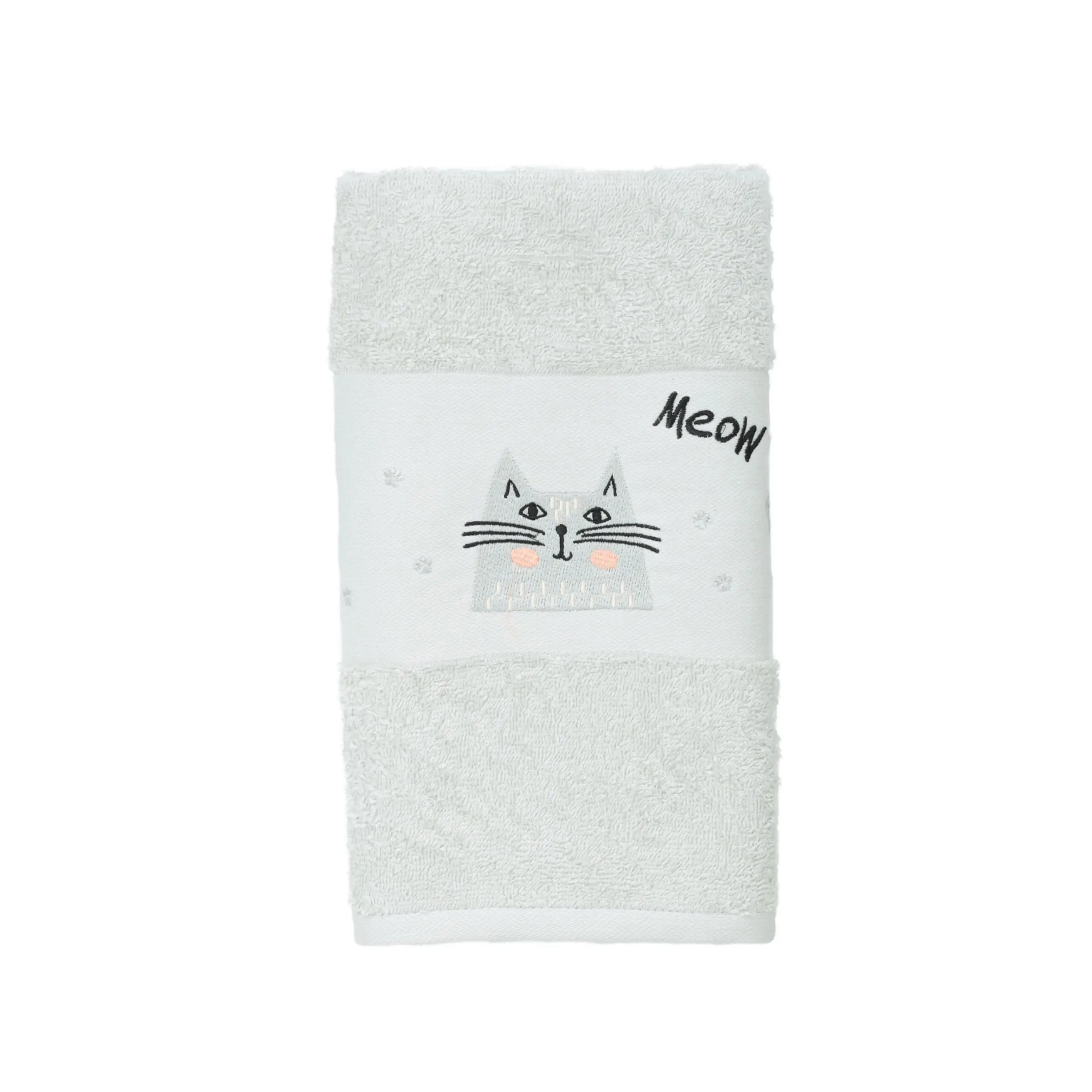 Baby towel, 50x90 cm, cotton, light grey, Cat, Grey cat, image-0
