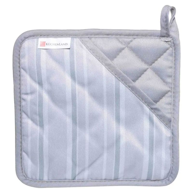 Pot holder, 18 cm, silicone/cotton, Square, Gray, Stripe, Bakery