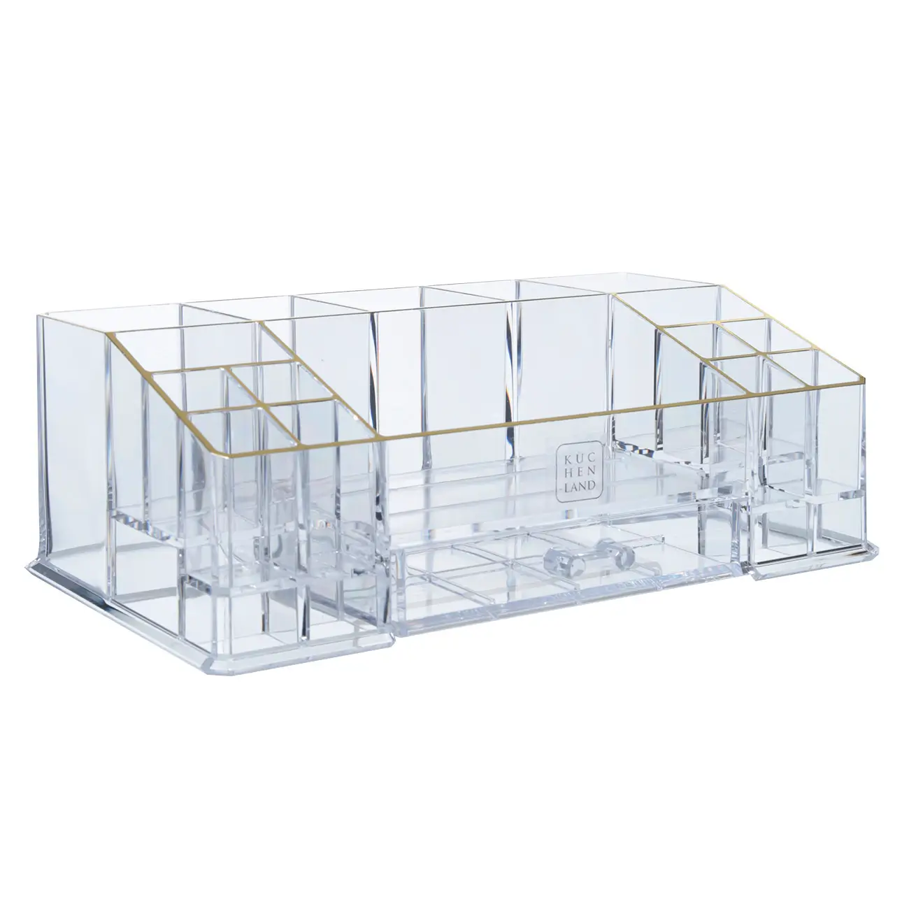 Organizer for cosmetics, 28x10 cm, 15 otd, with drawer, plastic, gold edging, Dorado, image-0