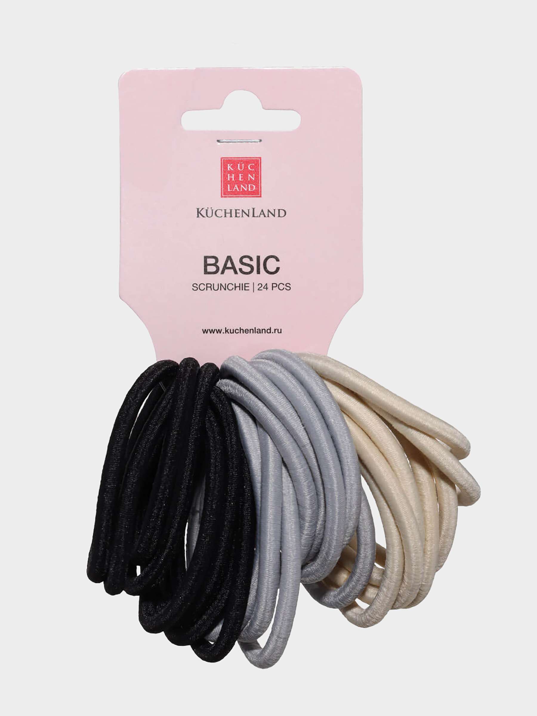 Elastic band for hair, 5 cm, 24 pcs, polyester, black/gray / beige, Basic