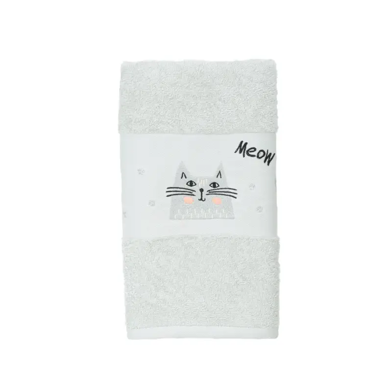 Baby towel, 50x90 cm, cotton, light grey, Cat, Grey cat ,image-0