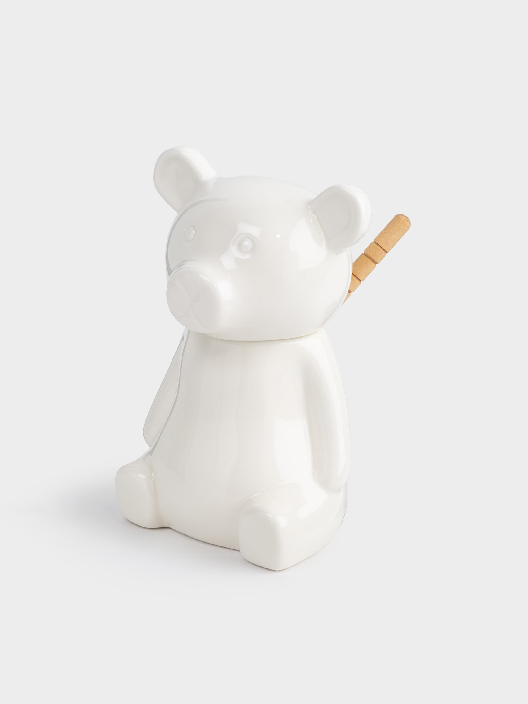 Honey jar, 250 ml, with spoon, Porcelain P / bamboo, Bear, Speckled black, image-0