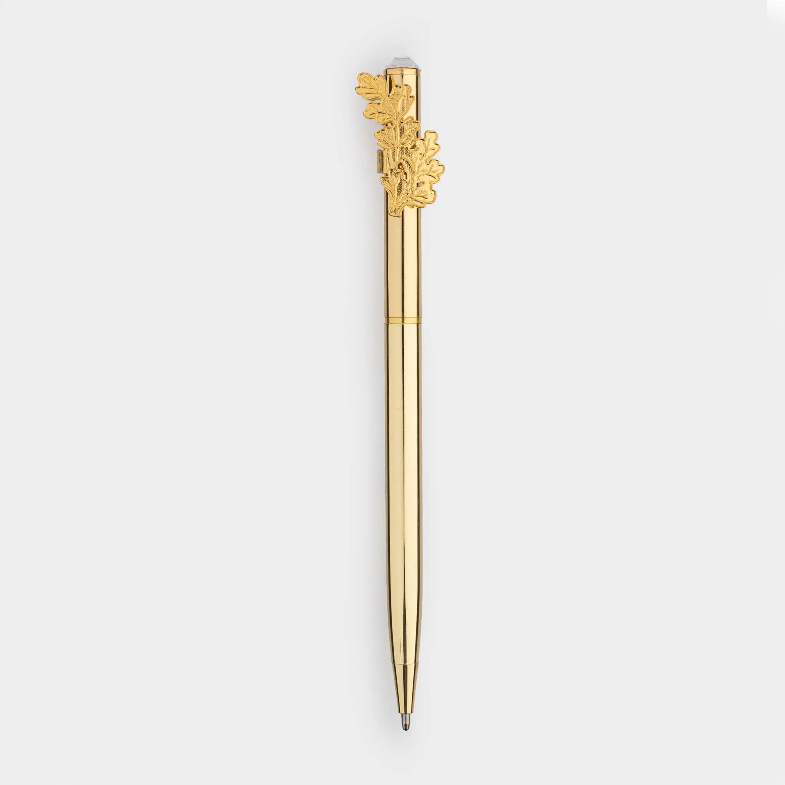 Ballpoint pen, 15 cm, with a figure, steel, gold, Leaves, Draw figure