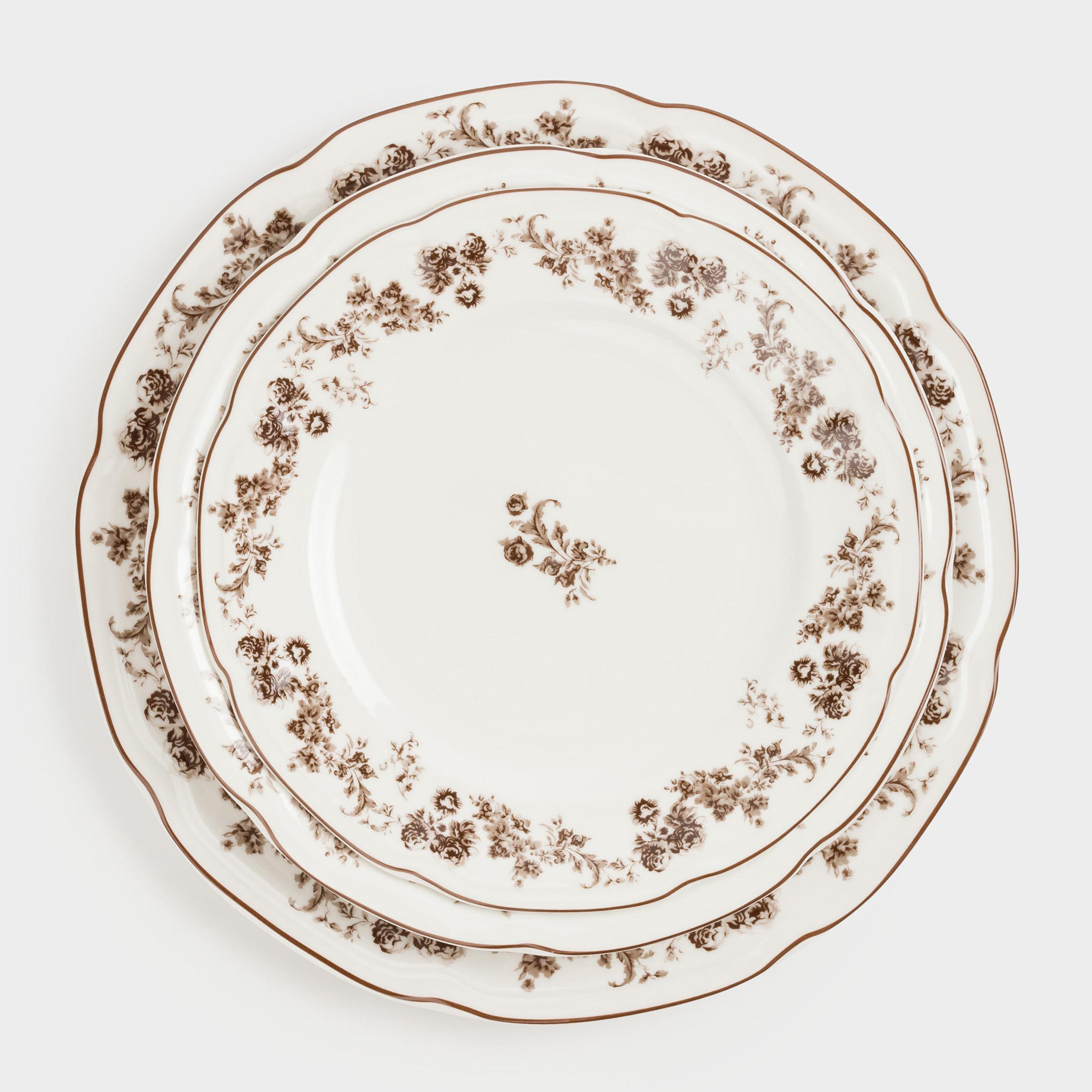 Dining set, 6 persons, 18 items, porcelain N, white, Brown flowers, Rarest flowers, image-1