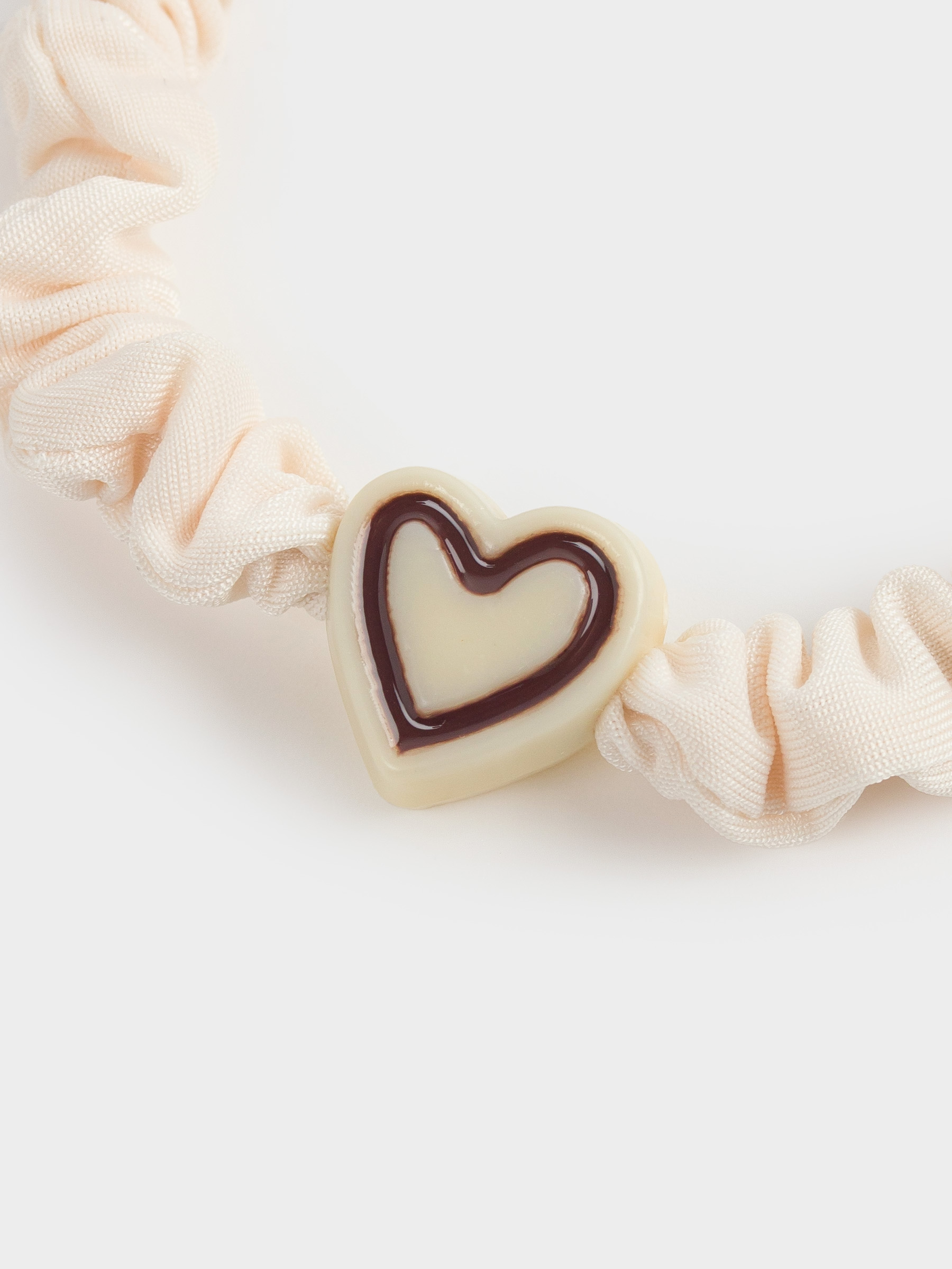 Elastic hair band, 5 cm, satin / plastic, beige, Heart, Silk, image-1