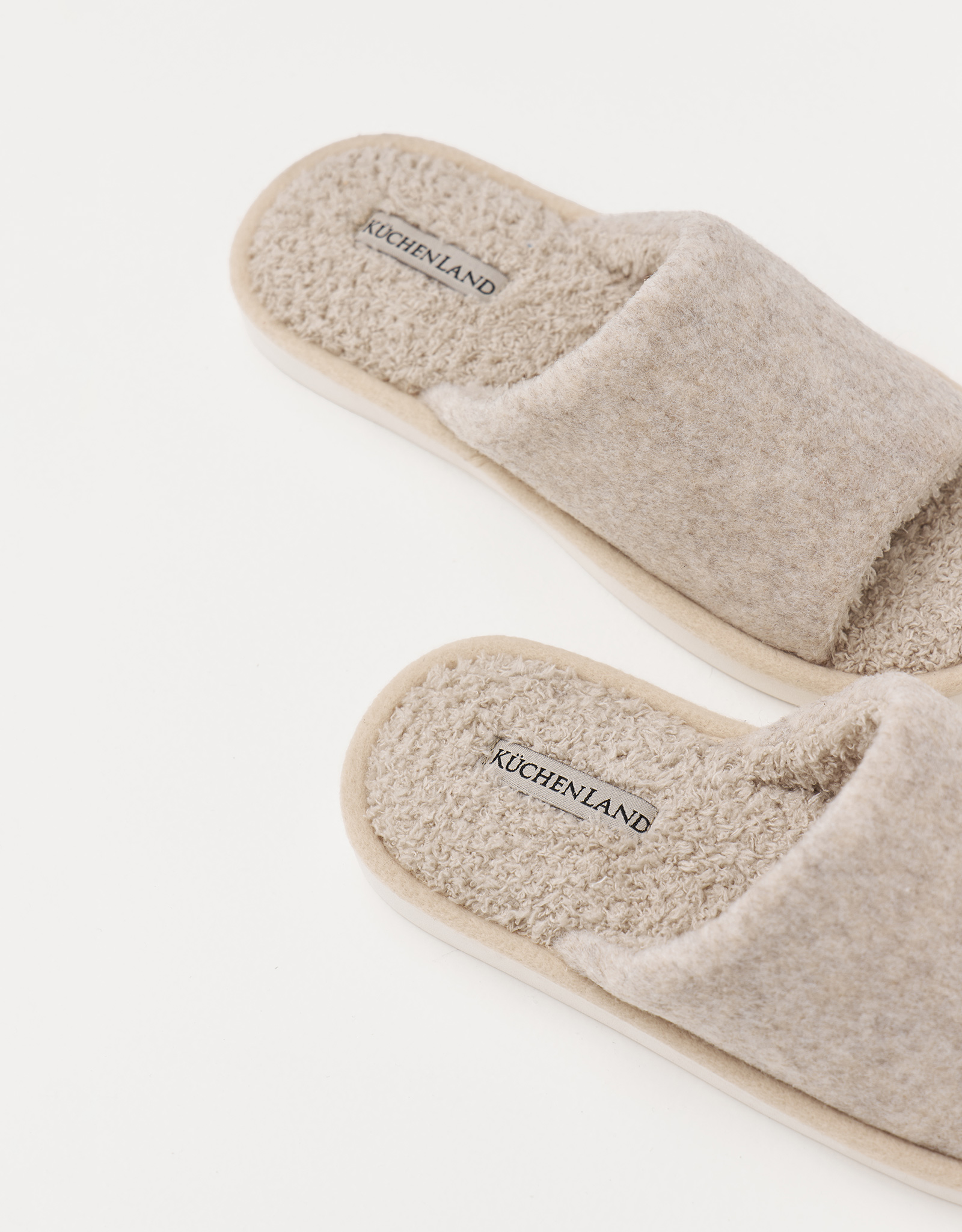 Women's slippers, homewear, size 36-37, fleece/felt, sand, Curled, image-4