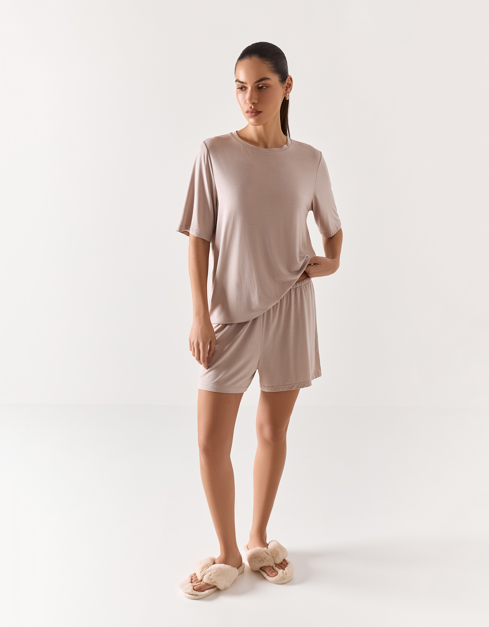 Women's shorts, homewear, size L, modal / elastane, beige, Callisto, image-0