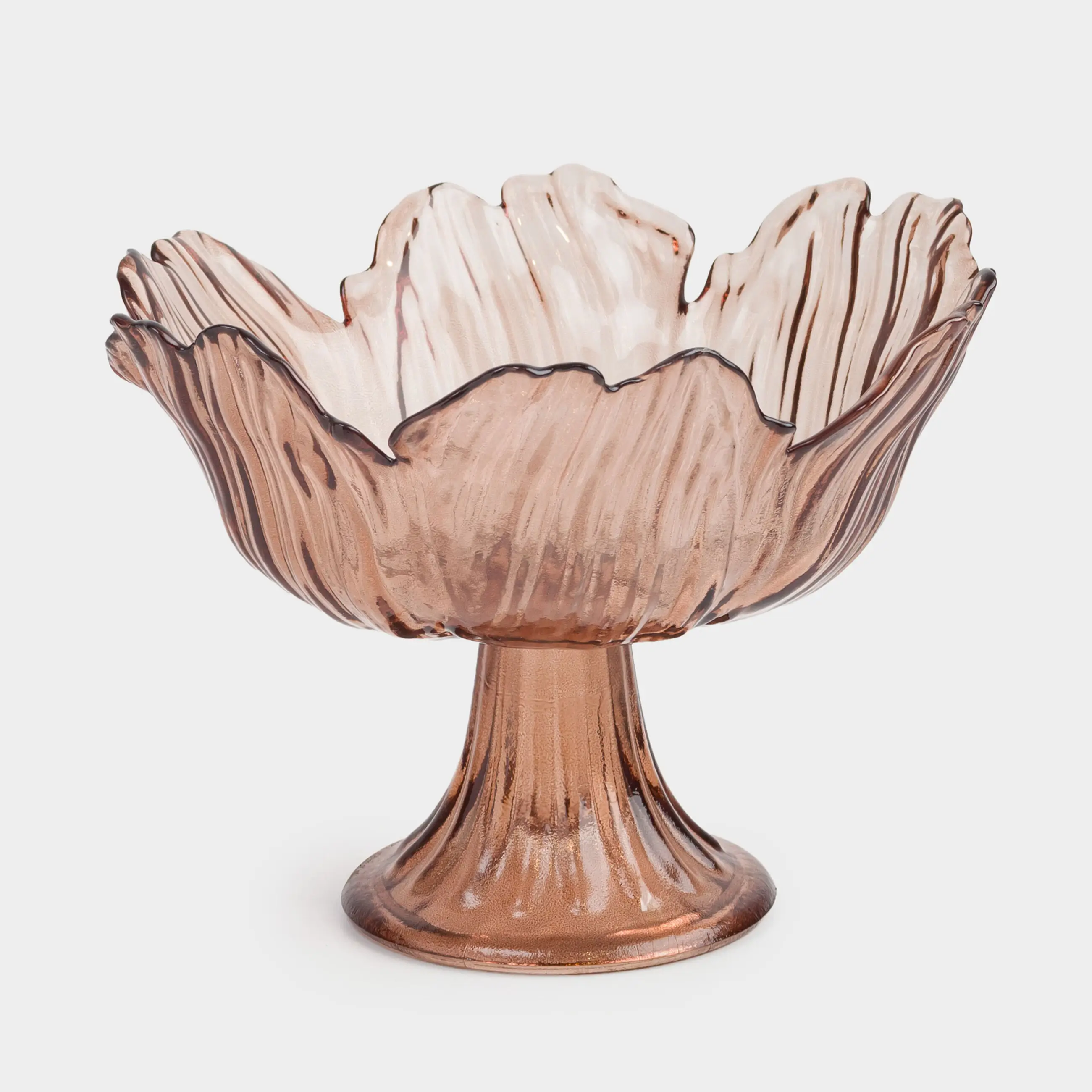 Fruit bowl, 23x18 cm, on a leg, glass, brown, Flower, Sahara