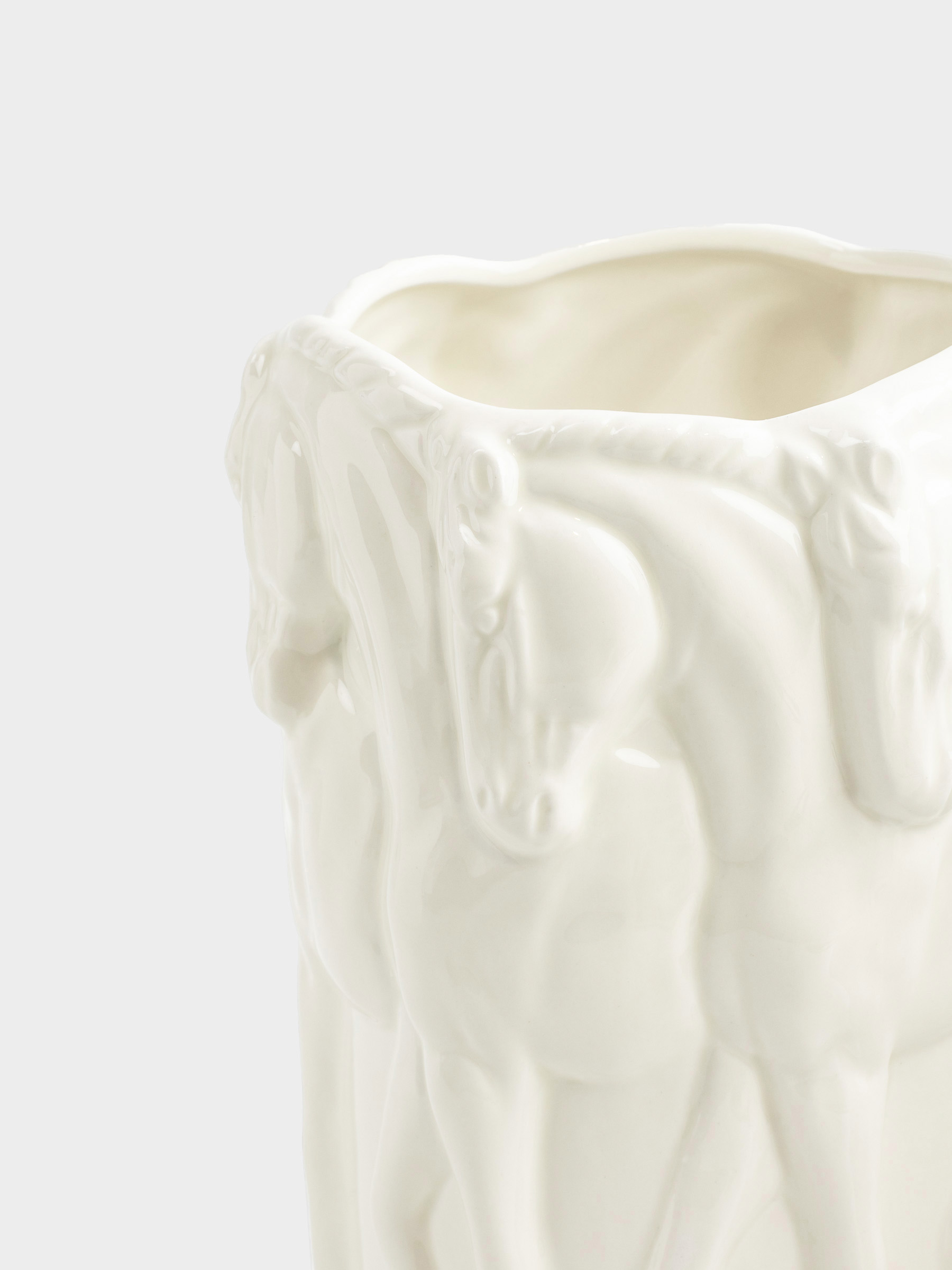 Flower vase, 24 cm, ceramic, milky, Horses, Horse pattern, image-1