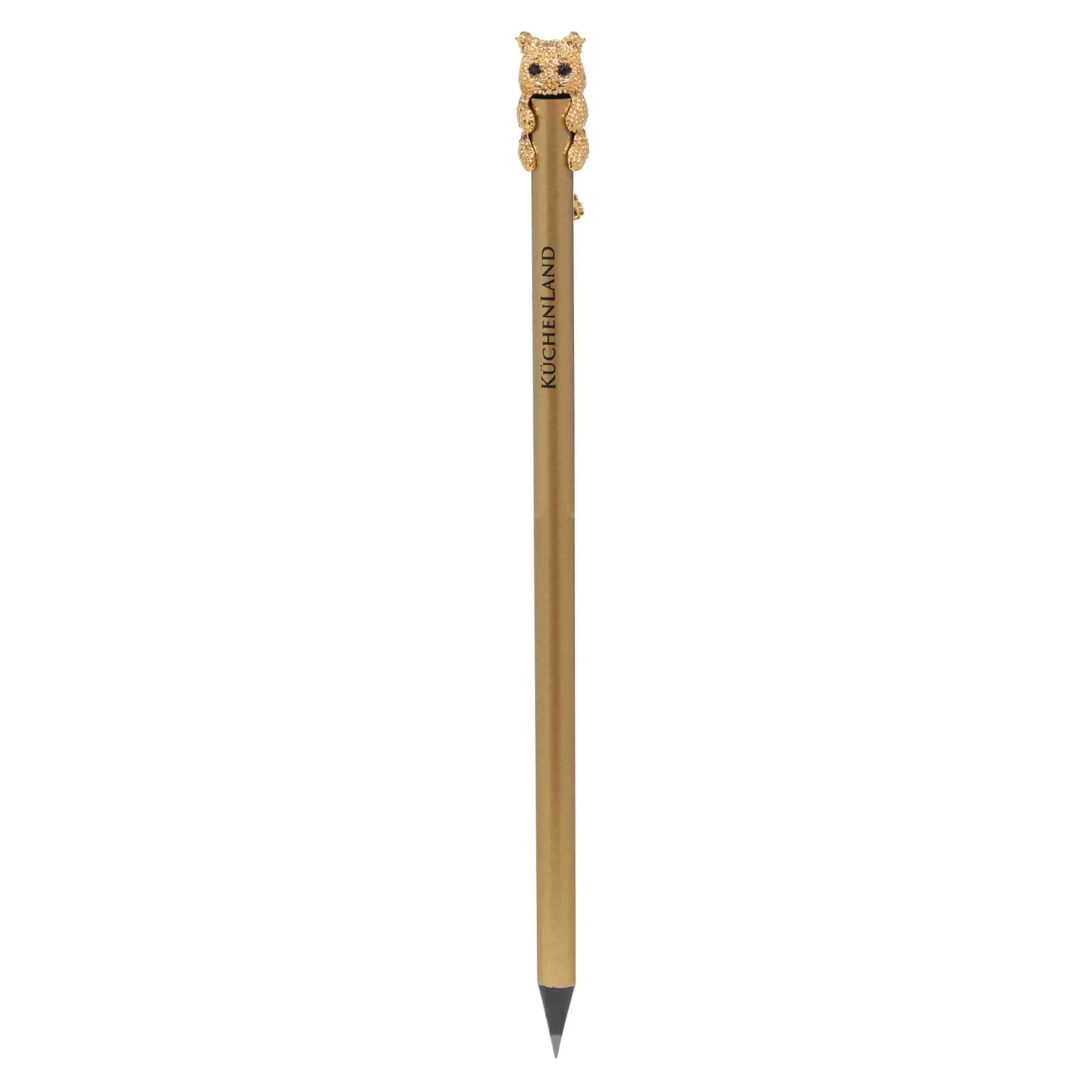Pencil, 18 cm, black-graphite, with figure, golden, Cat, Draw, image-0