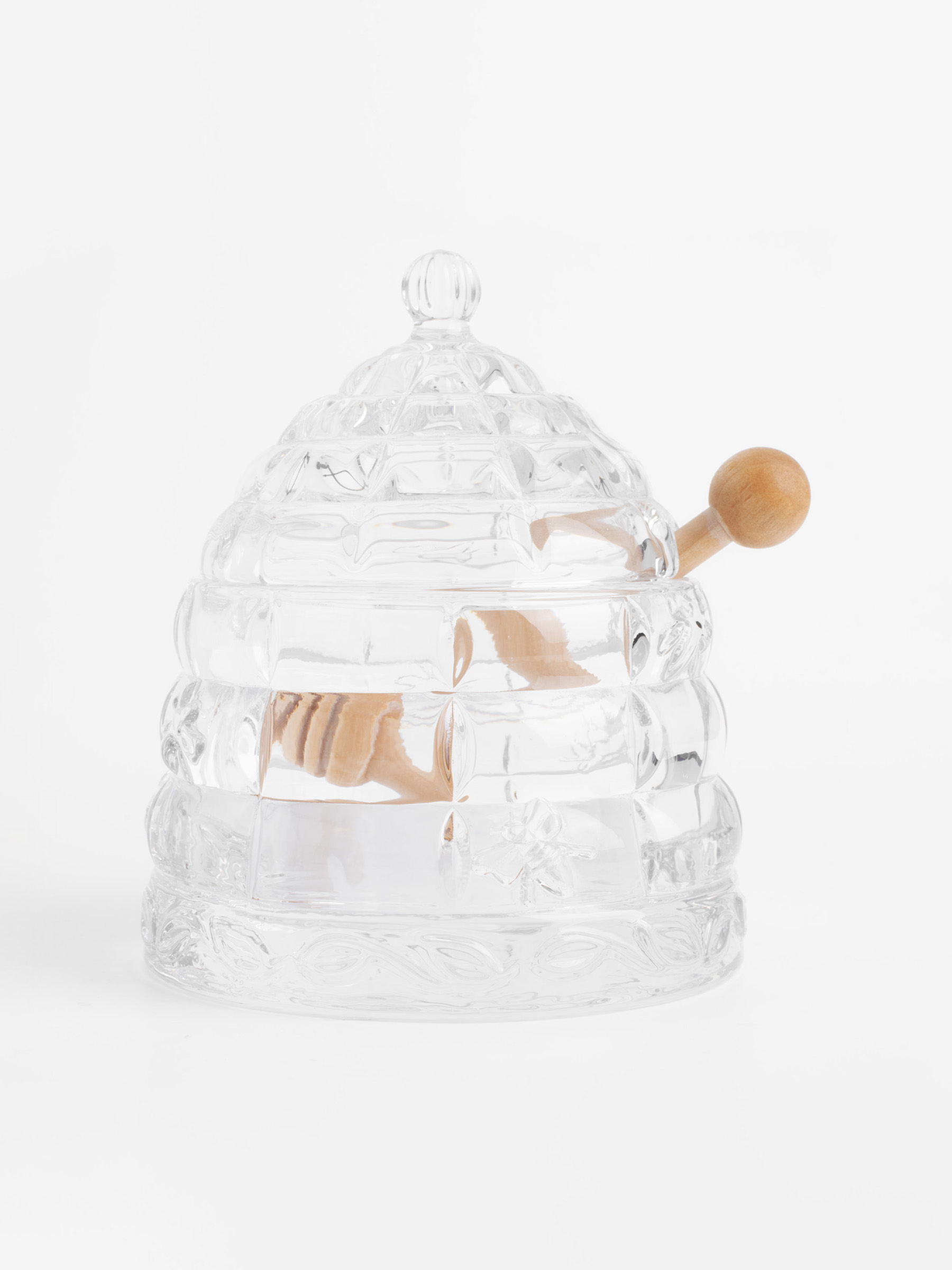 Honey jar, 290 ml, with spoon, glass R / wood, Patterns, Honey, image-1