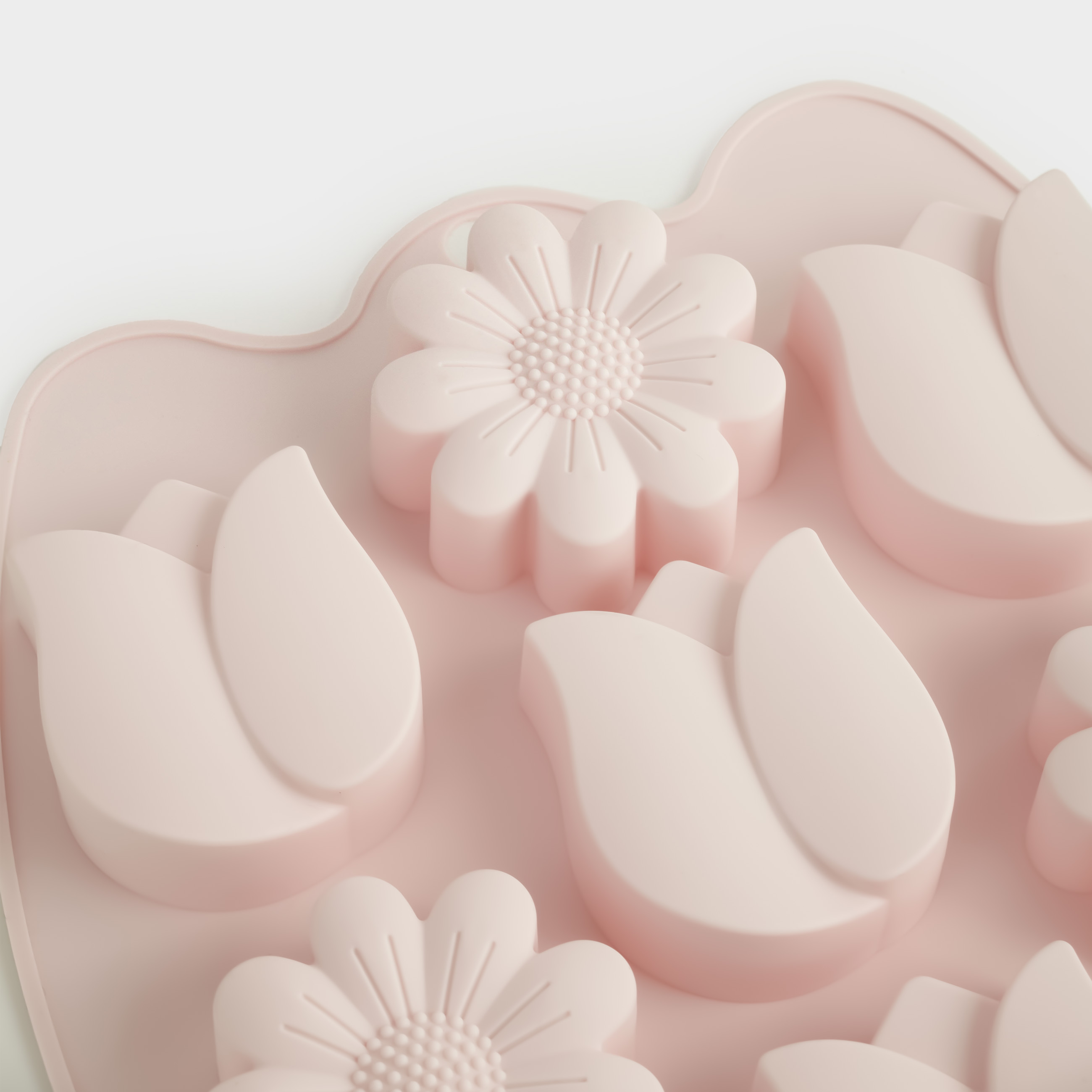 Cupcake baking dish, 26x23 cm, 7 compartments, silicone, pink, Spring flowers, Bakery color