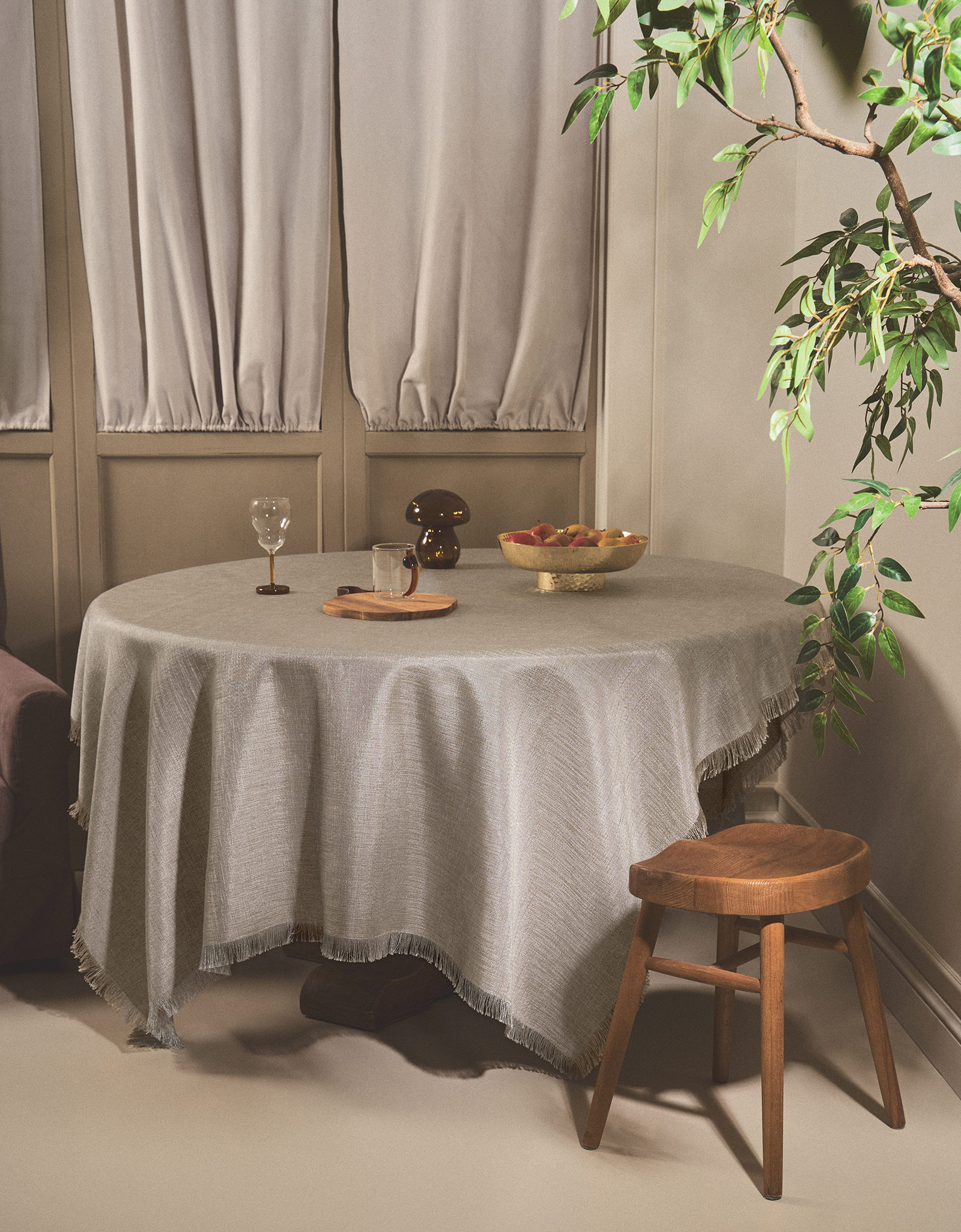 Tablecloth, 160x160 cm, fringed, polyester, grey melange, Beverin, image-10