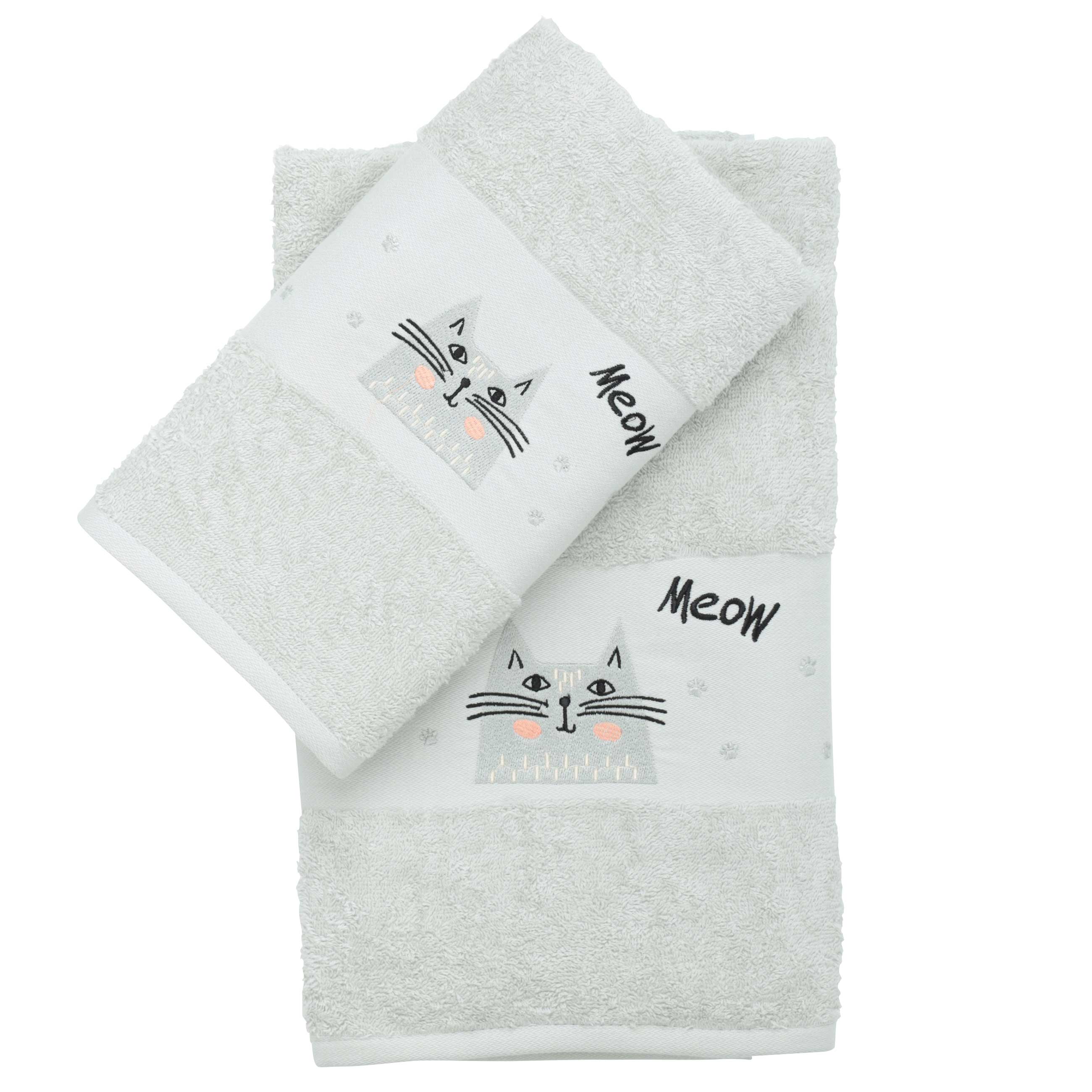 Baby towel, 70x120 cm, cotton, light grey, Cat, Grey cat