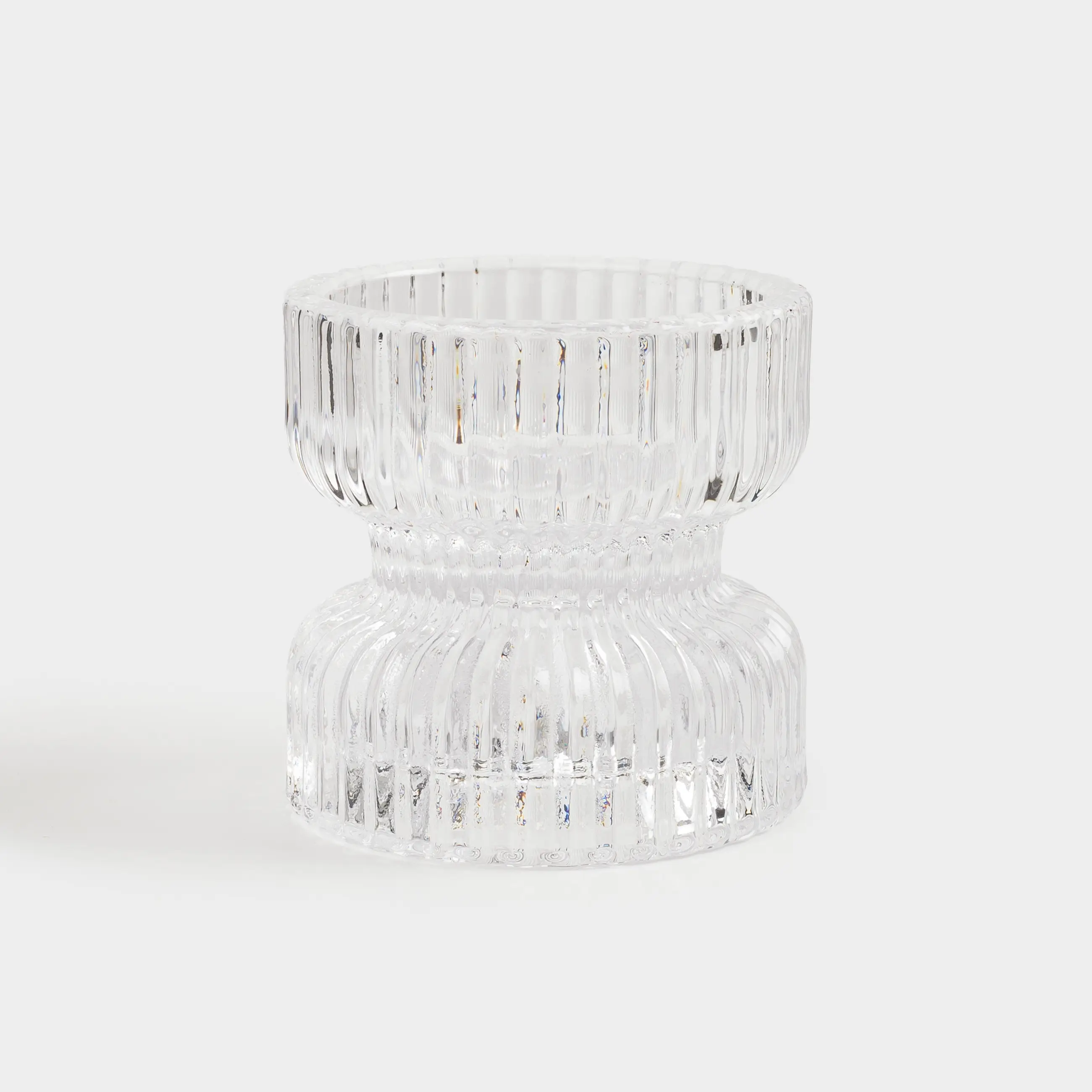 Candlestick, 6 cm, for thin / tea candles, glass, Ribedic