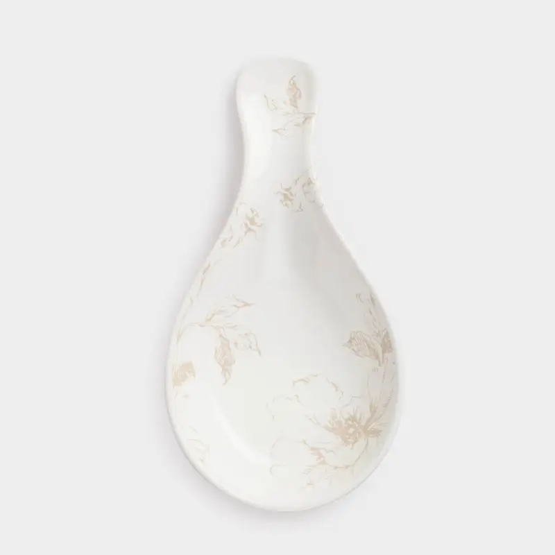 Spoon stand, 23 cm, ceramic, milky, beige flowers, Maleo