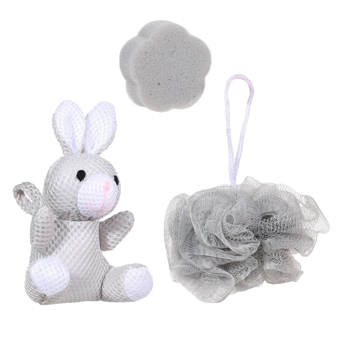 Shower set, 3 items, children's, in a cosmetic bag, polyester, gray, Rabbit, Rabbit, image-0