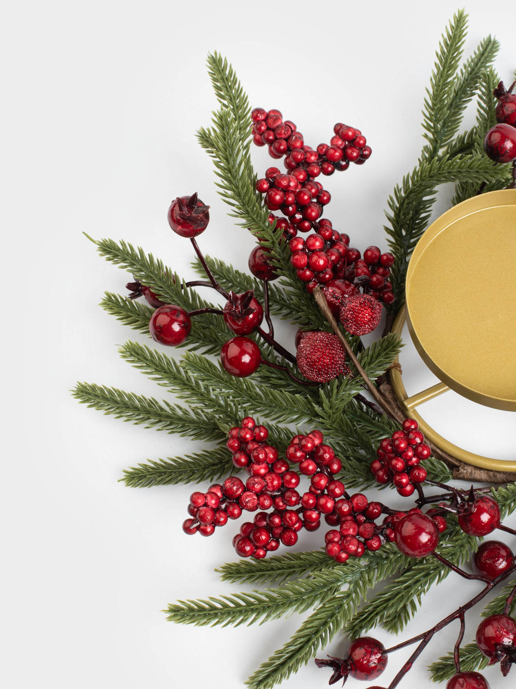 Candle wreath, 10/30 cm, foam/plastic, Red berries, image-2