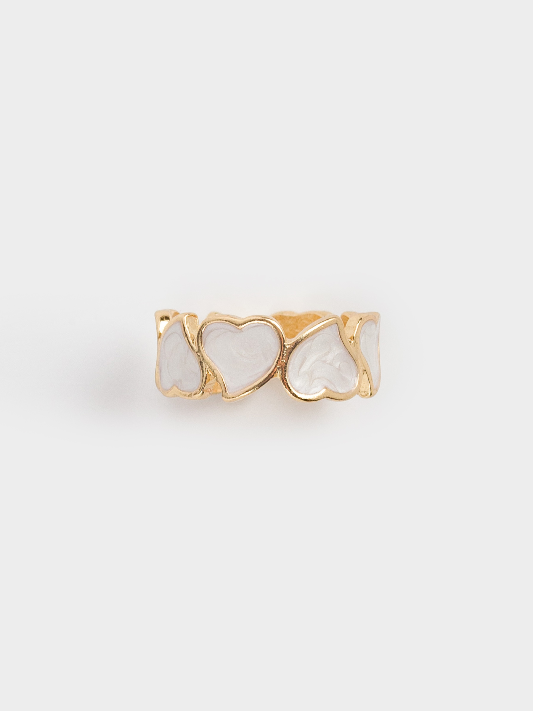 Ring, size S-M, single size, metal / acrylic, golden beige, Hearts, Jewelry heart