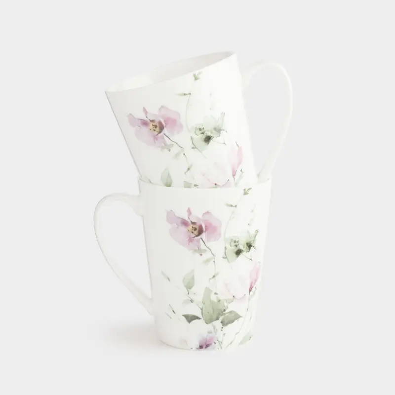Mug, 420 ml, 2 pcs, porcelain N, white, Lilac flowers, Floret, image-0