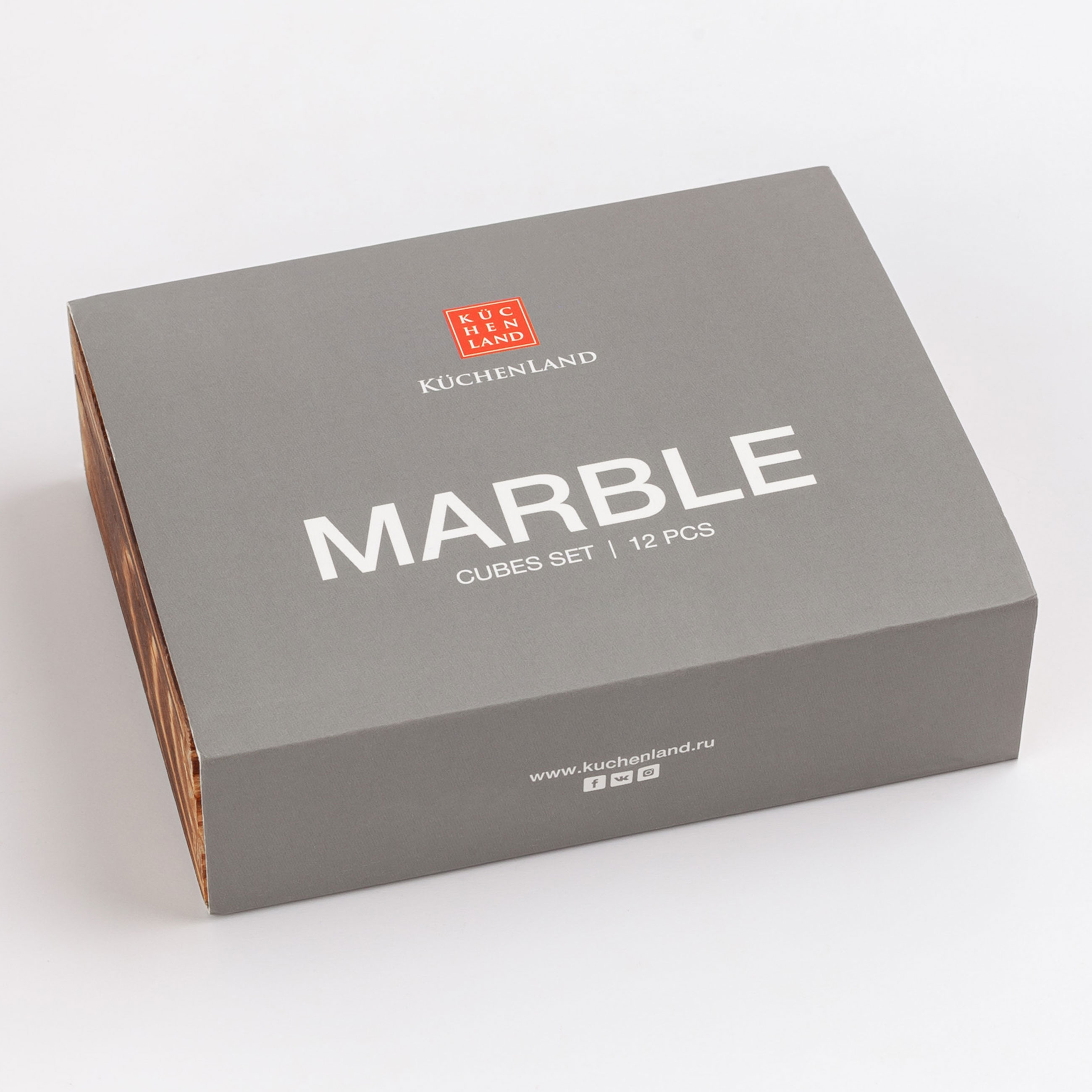 Set of cubes for cooling drinks, 12 pr, with tongs, in a box, marble / steel, Marble