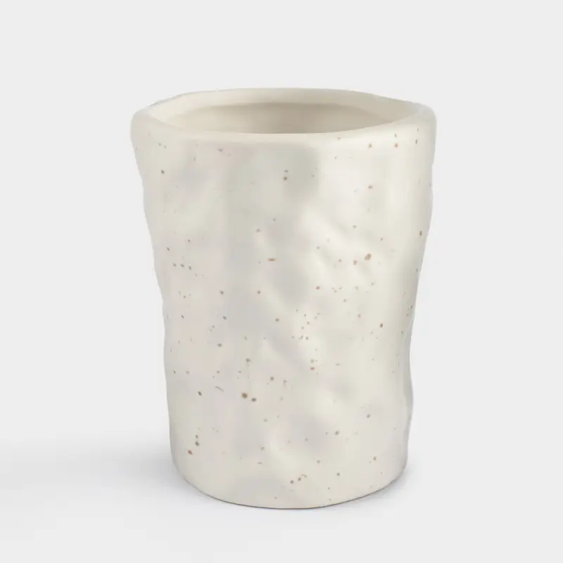 Cosmetic brush stand, 12 cm, ceramic, milk, speckled, Crumple speckled ,image-0