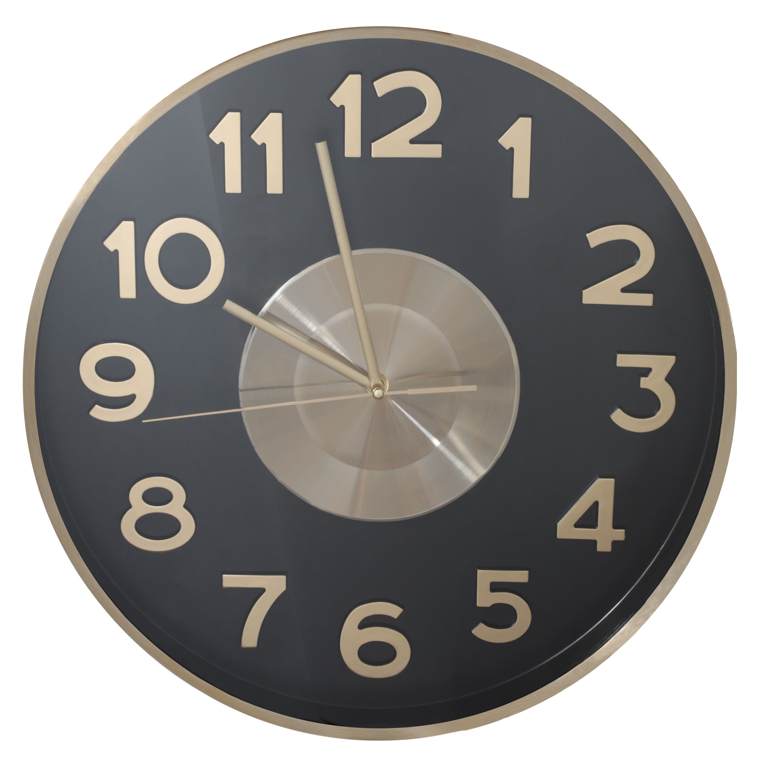 Wall clock, 40 cm, metal / glass, round, black and gold, Dial, Dial, image-0