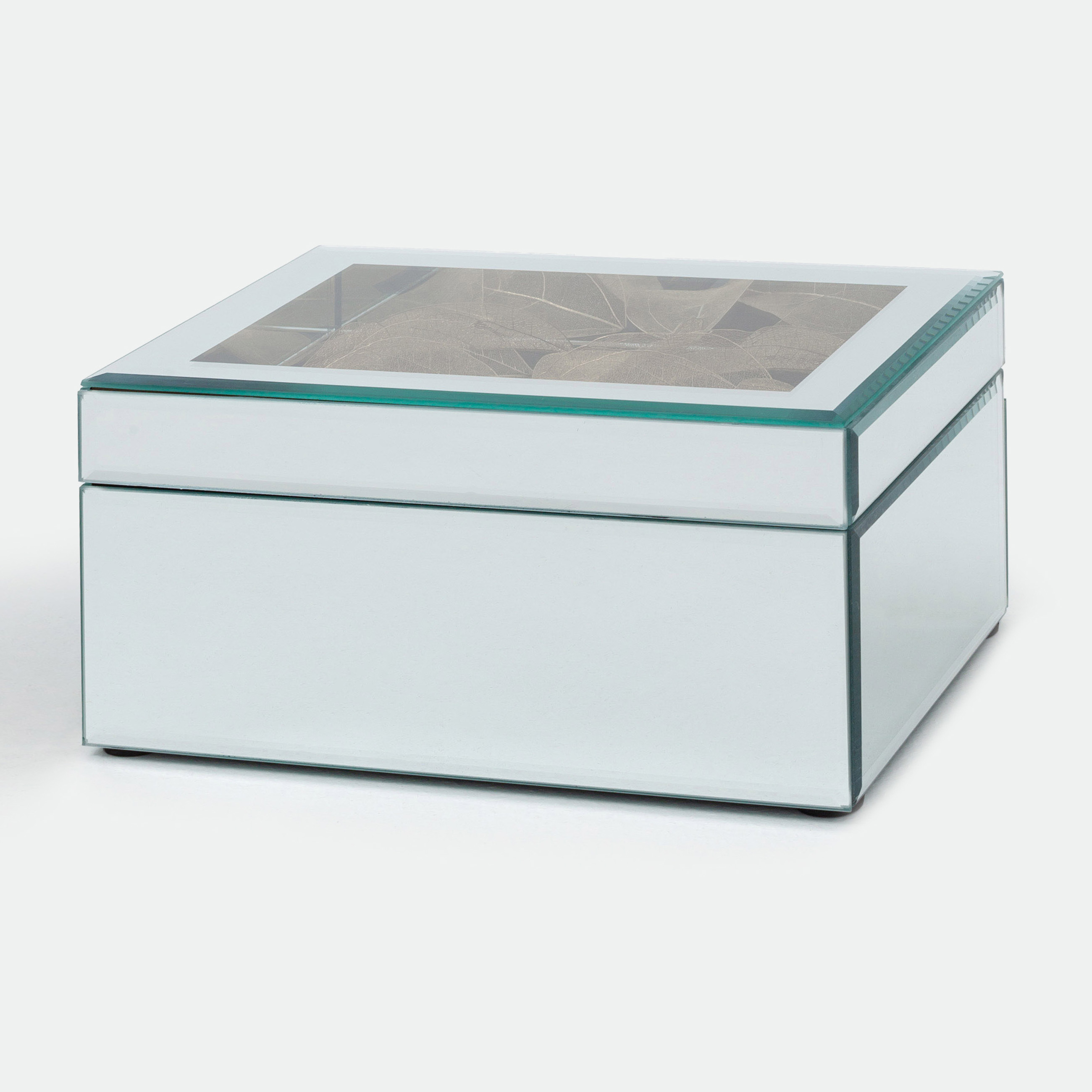 Jewelry box, 20x14 cm, glass, mirror, Golden leaves, Glossy, image-0