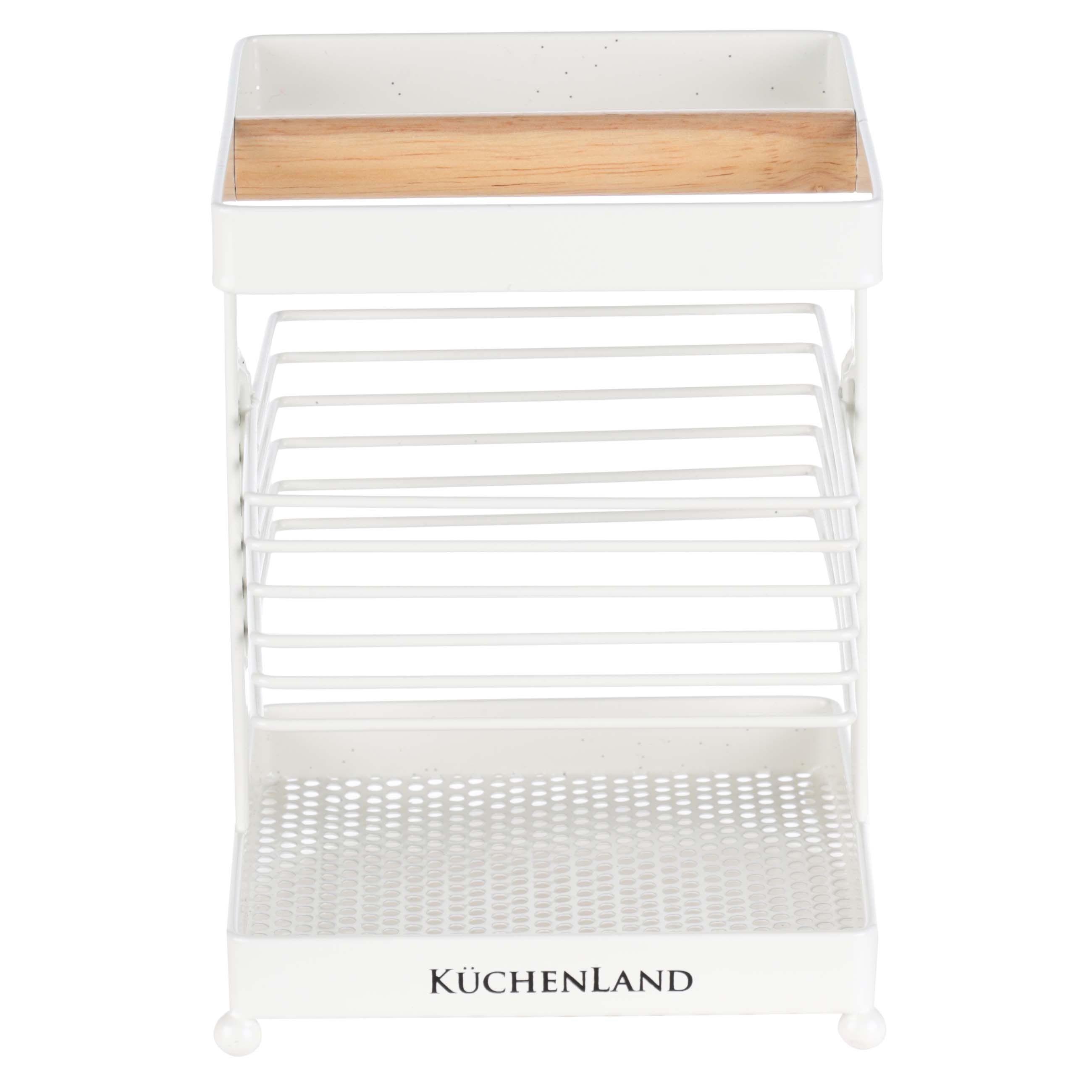 Stand for kitchen accessories, 11x16 cm, metal / wood, white, White style