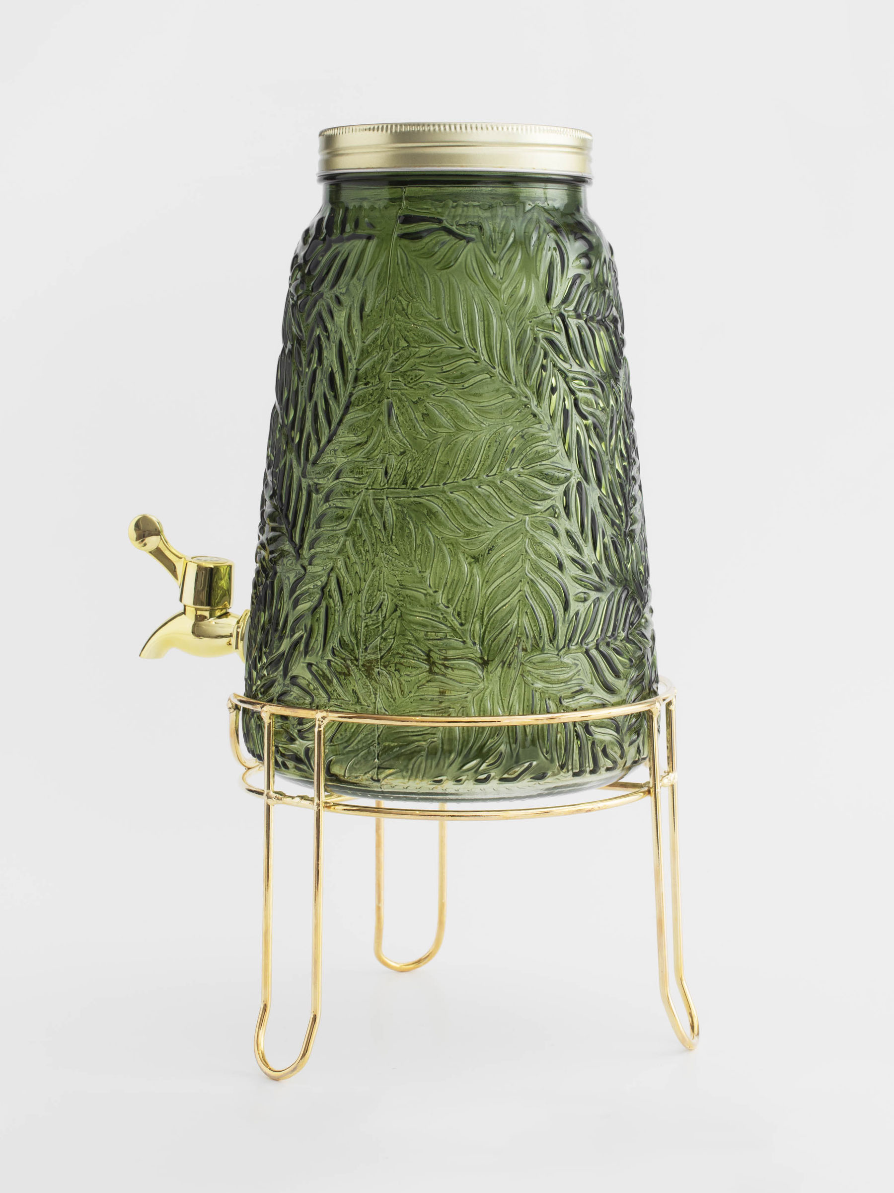 Drink dispenser, 3.5 L, on stand, glass R / metal, dark green, Leaves, Royal jungle, image-3