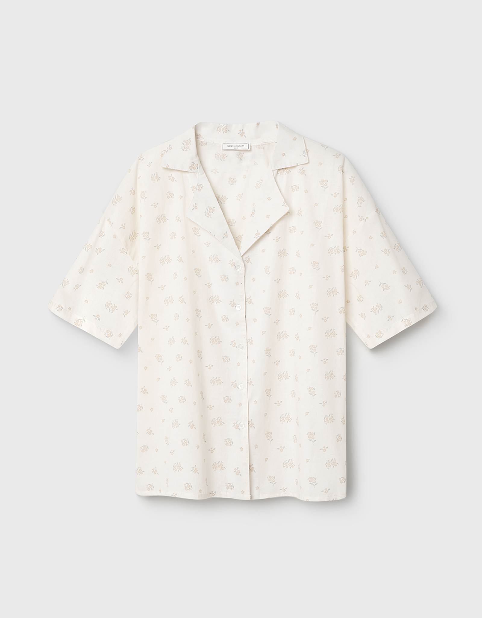 Women's shirt, homewear, size L, with short sleeves, cotton, white, Flowers, Florina, image-7